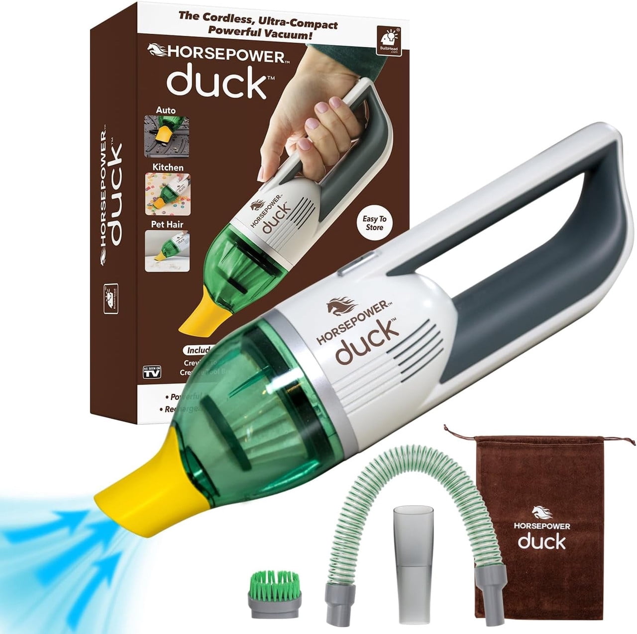 Horsepower Duck Compact Cordless Vacuum, Portable Handheld Cleaner for Home and Car (Duck Basic) 2u6eb