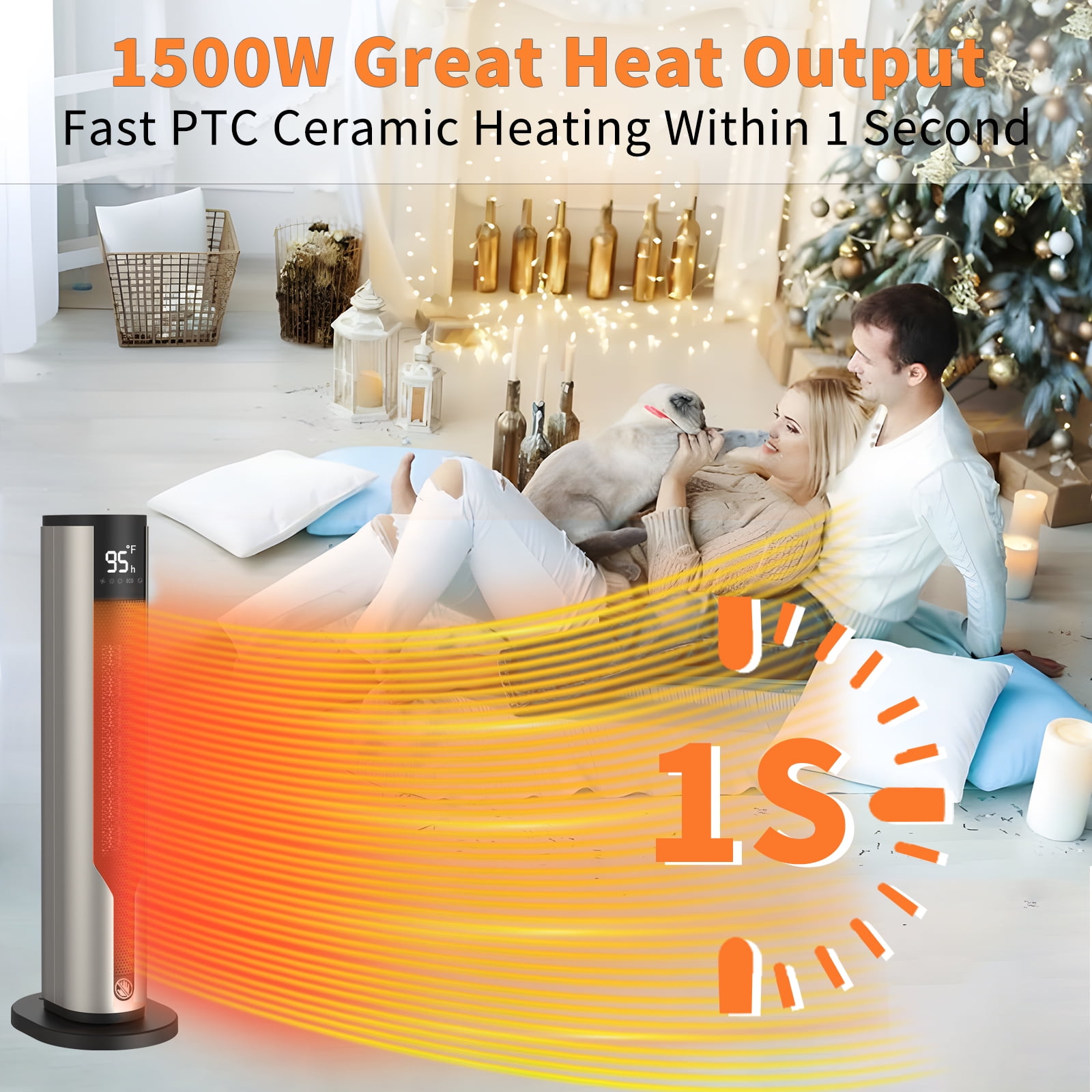 SHYUJAJIE 24 in Oscillating Ceramic Tower Space Heater with Remote Control (Silver, 1500W) ngaty