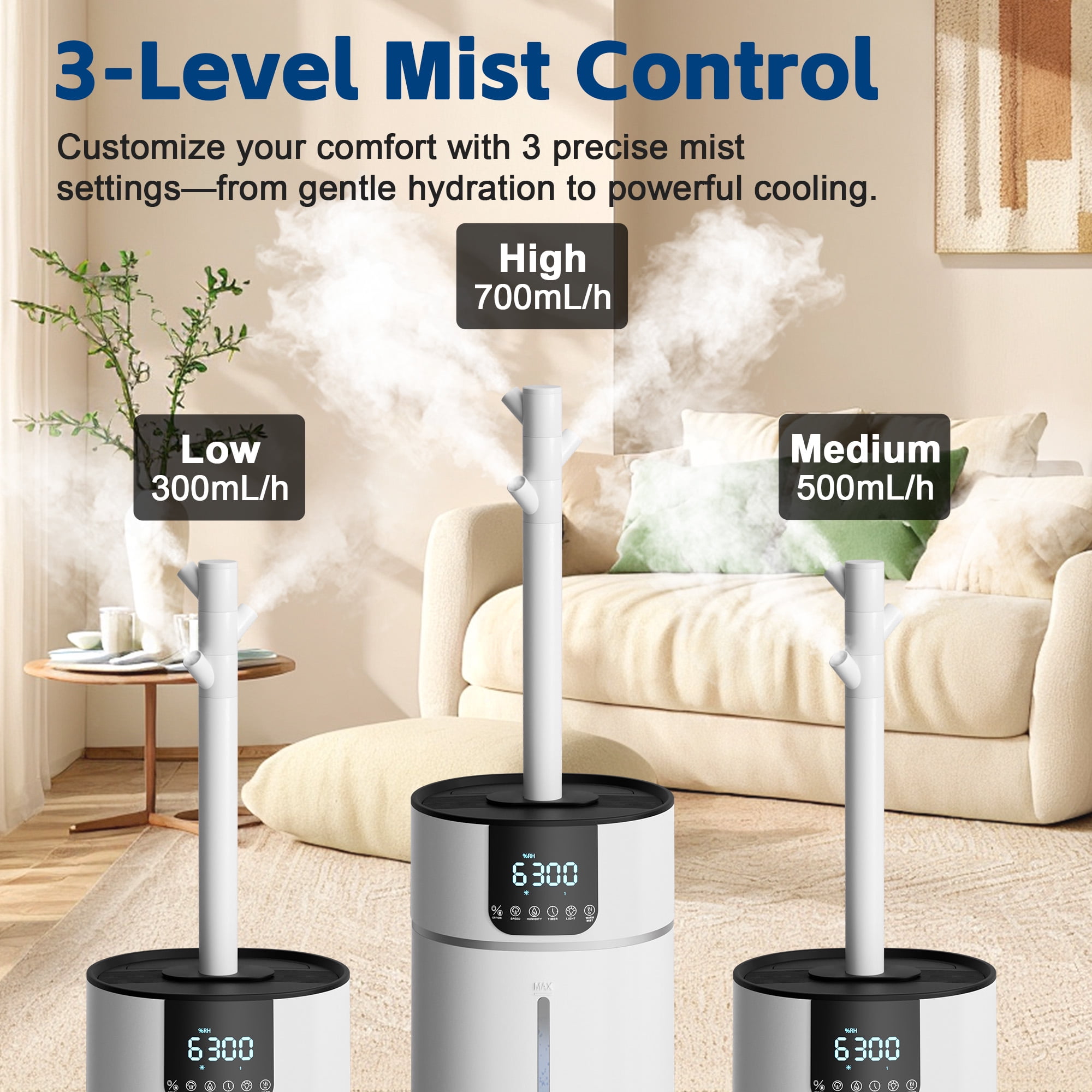 DHOLE Large Room Warm Mist Humidifier, Whole House Dual Mist Output (White, 4.23 gal) 073ky