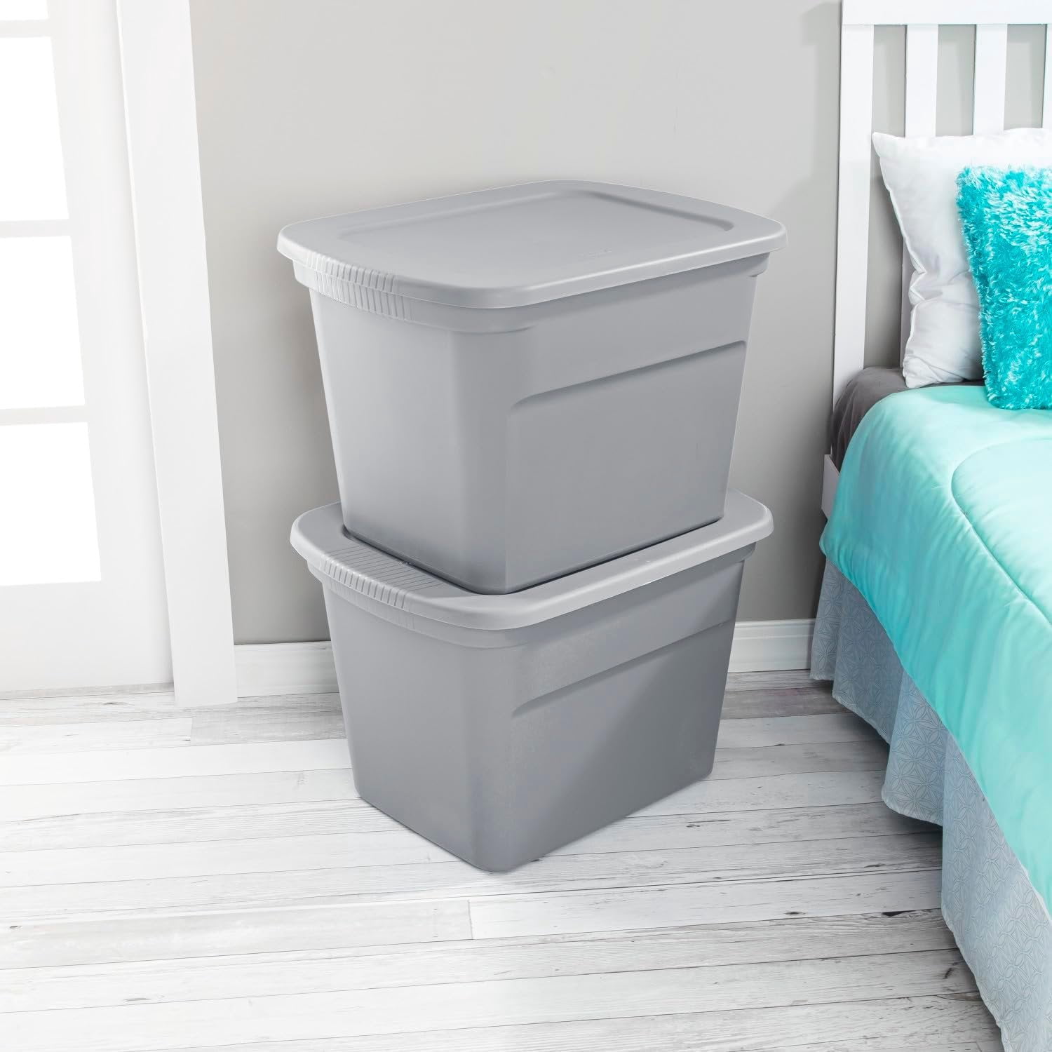 Sterilite 18 Gal Storage Tote, Stackable Plastic Bin with Lid for Closet and Basement Organization (Gray, 8-Pack) 2kns6 - Image 8
