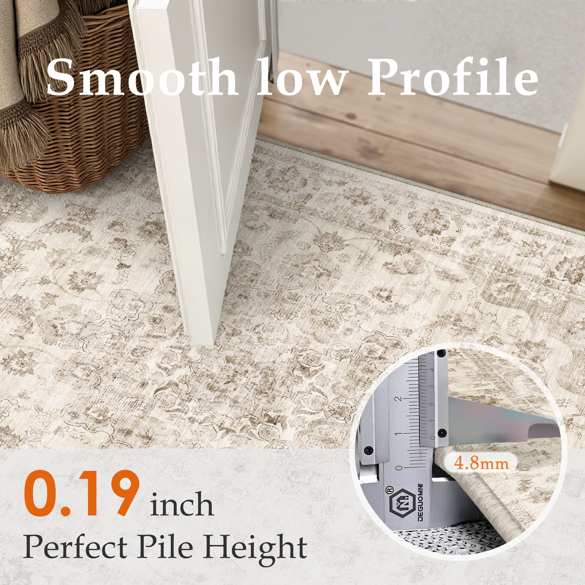Berthmeer Vintage Oriental Area Rug, Machine Washable Non-Slip Distressed Carpet for Living Room and Bedroom (Beige, 8 ft x 10 ft) lln22