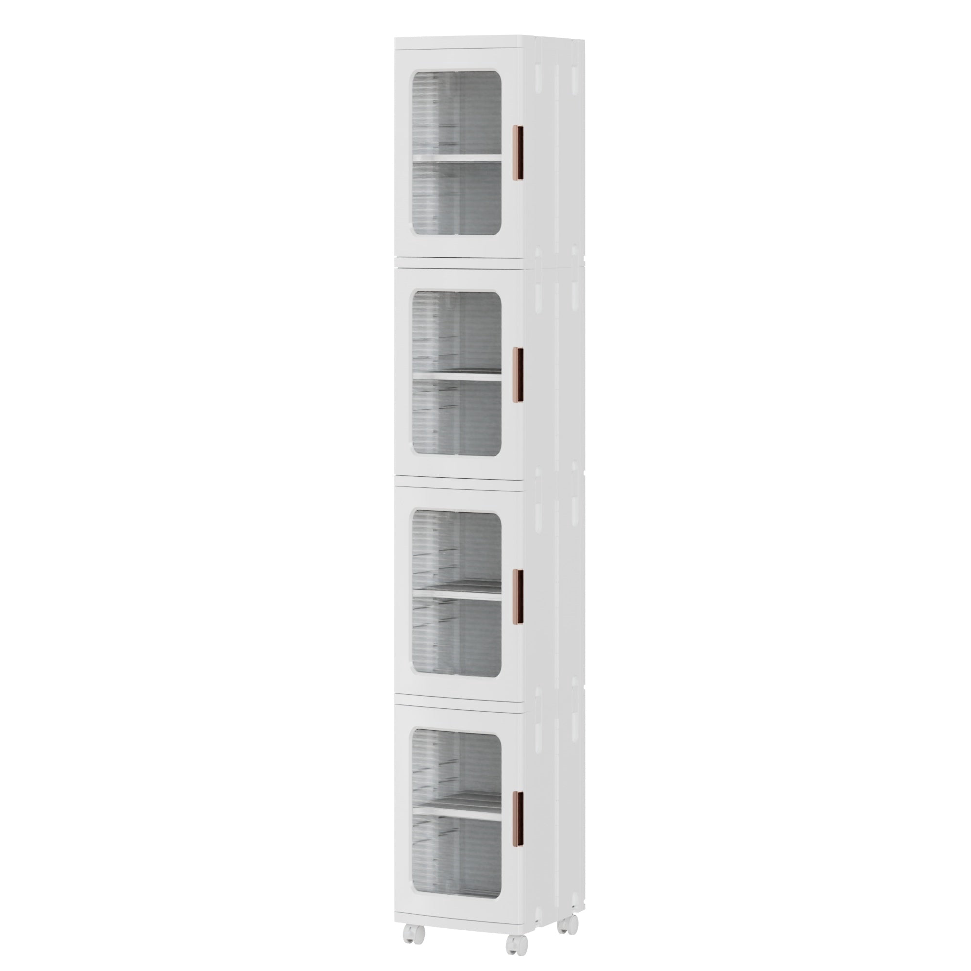 VECELO Folding Stackable Storage Organizer with Wheels, Durable Space-Saving Bin (White, 4 Pack, 65.4 in) pgq4f
