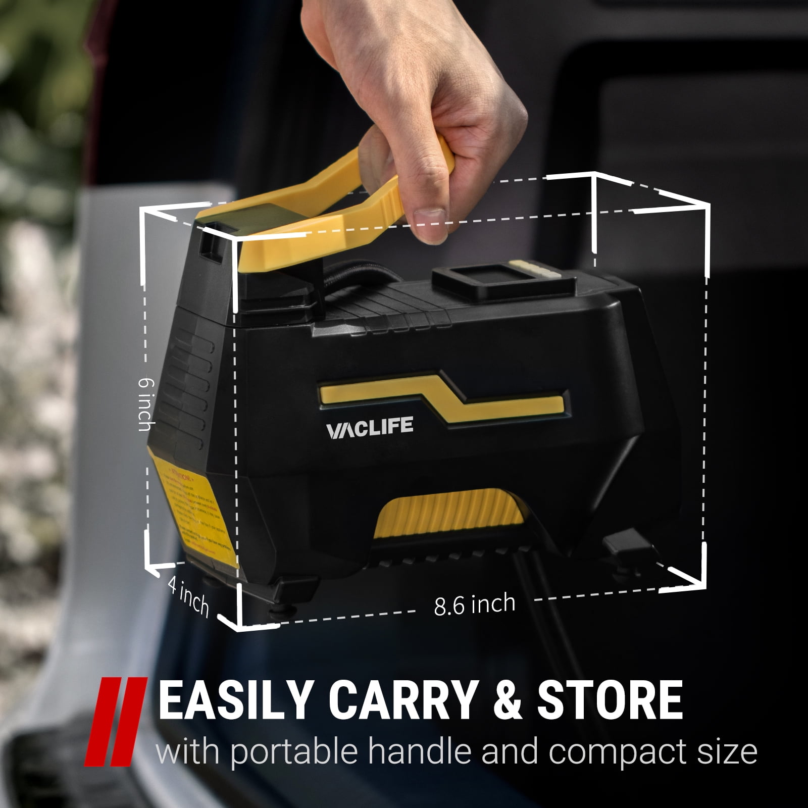 VacLife Portable Tire Inflator Air Compressor (Dual Power 12V DC/110V AC, Digital Display, LED Light, Auto Shut-Off) vpcbm
