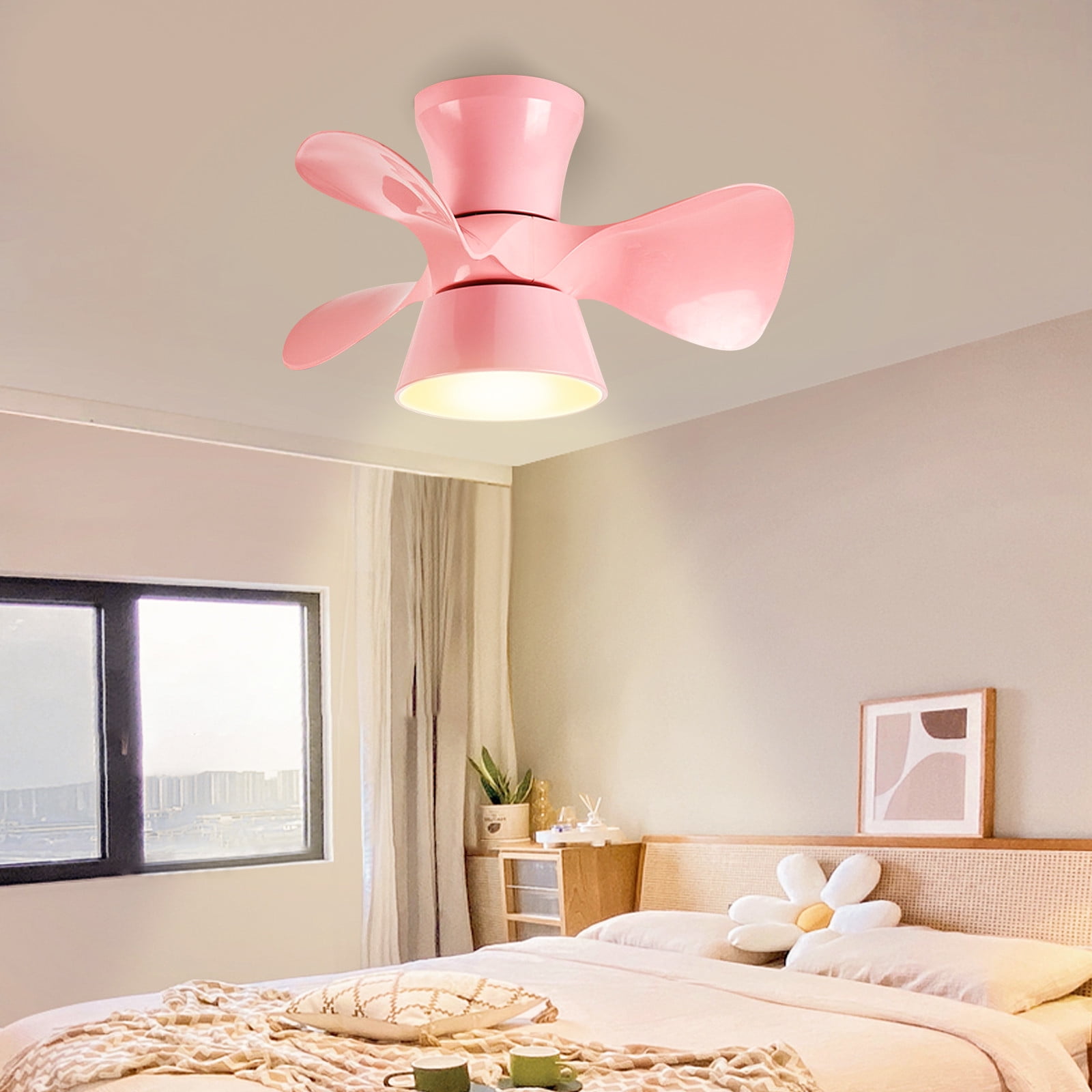 Xaoshaoyi Modern LED Ceiling Fan with Dimmable Light and Remote Control (Pink, 20 in) 3tlzg