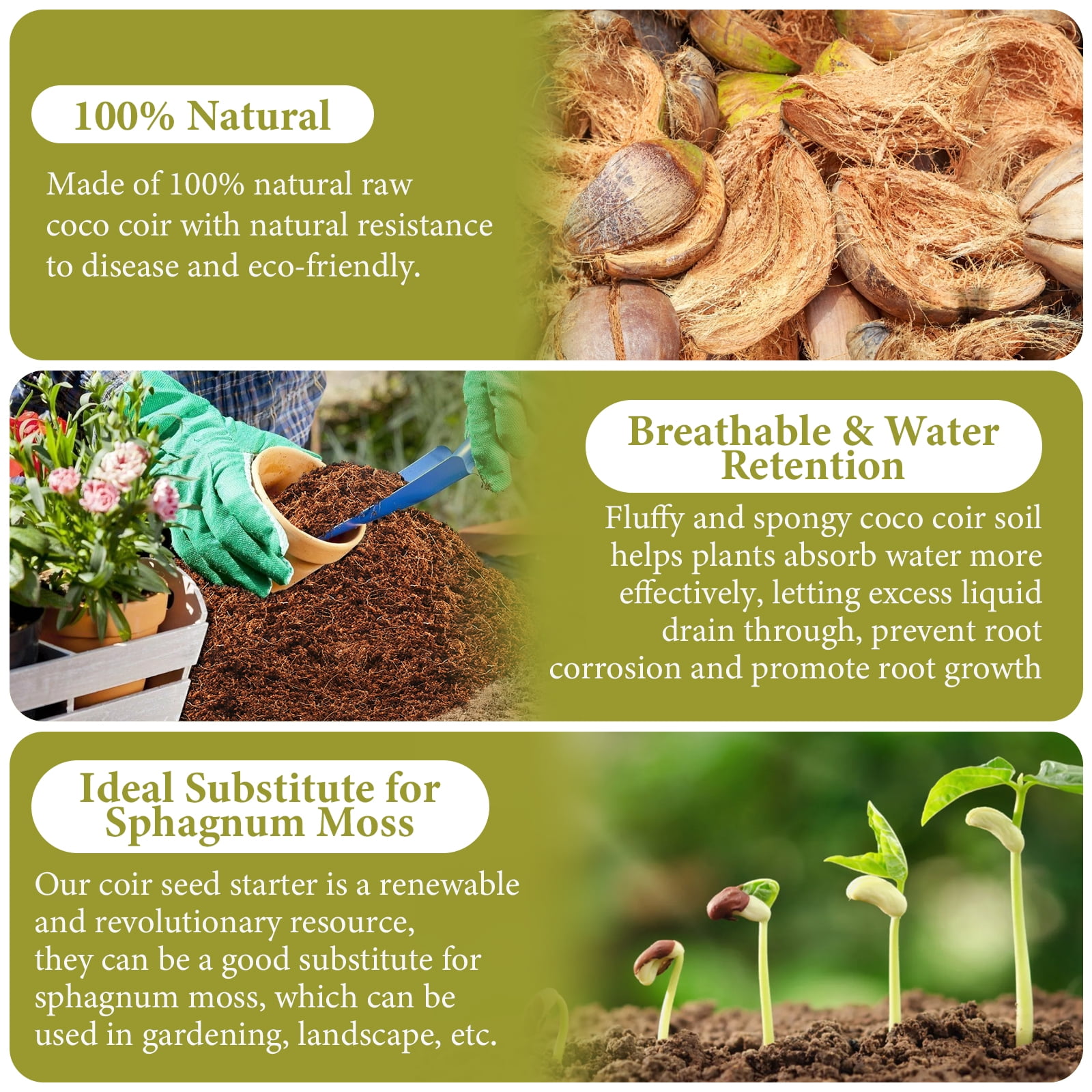 Legigo Organic Coco Coir Brick Compressed Coconut Fiber Soil Substrate for Gardening (1 Pack, 8 x 4 x 2 in) 1h0h4