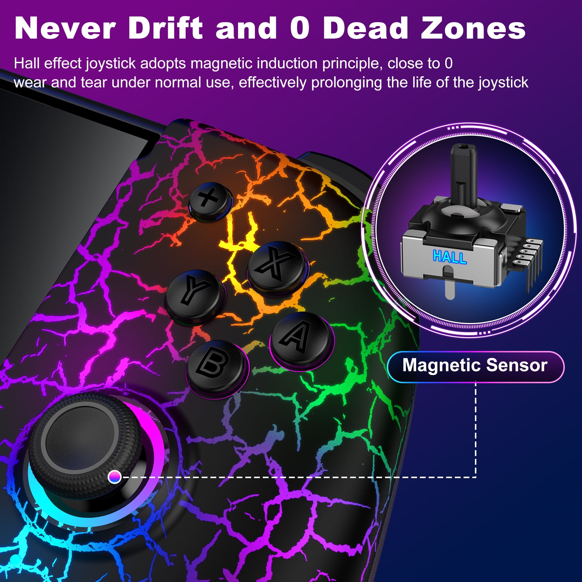 Beboncool Wireless Switch Controller Grip Set with Hall Effect Joysticks and RGB Lighting (Black, 2-Pack) a0g7z