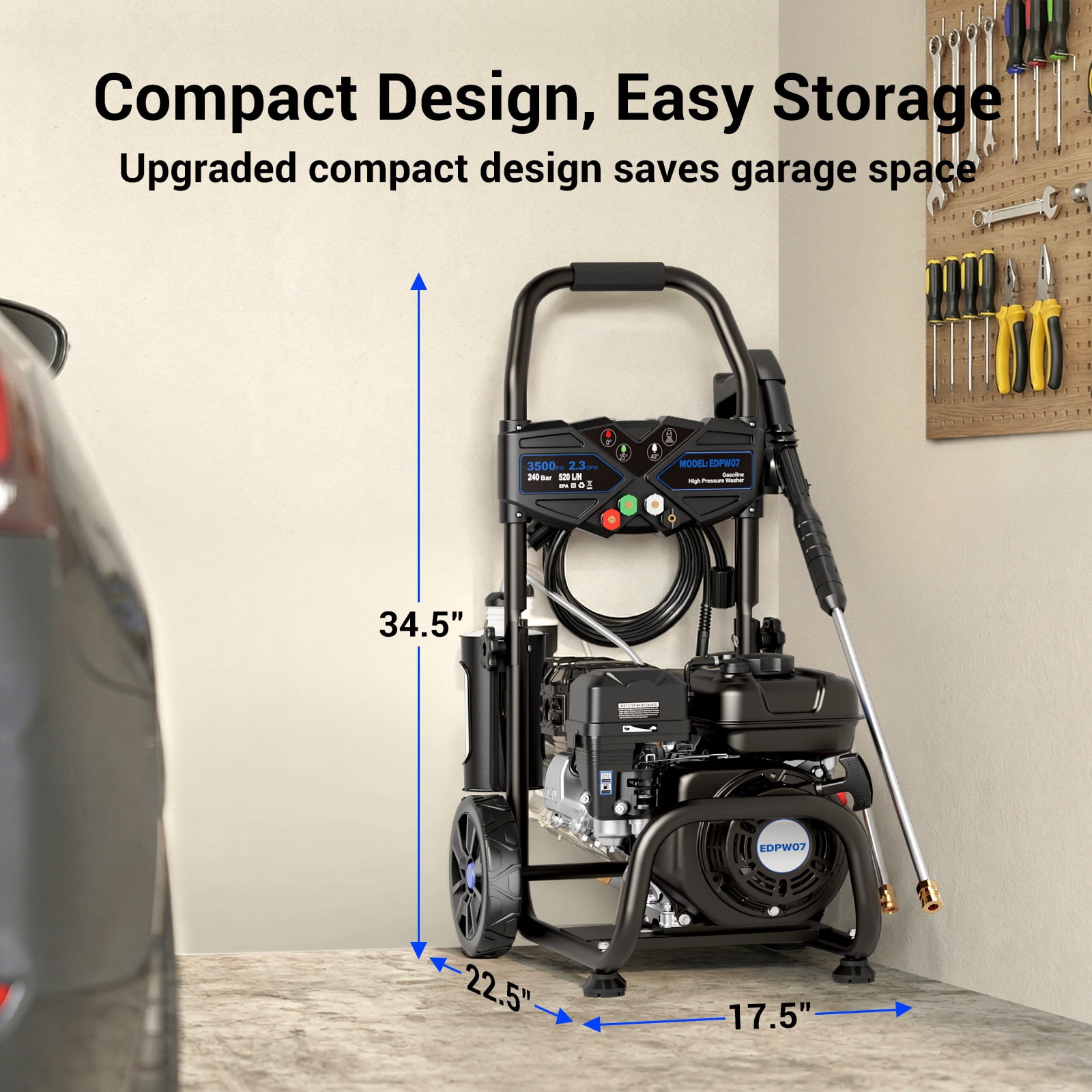 Efurden Gas Pressure Washer 3500 PSI 2.3 GPM with 209cc Engine (25 ft Hose, 4 Nozzles) mw1iy
