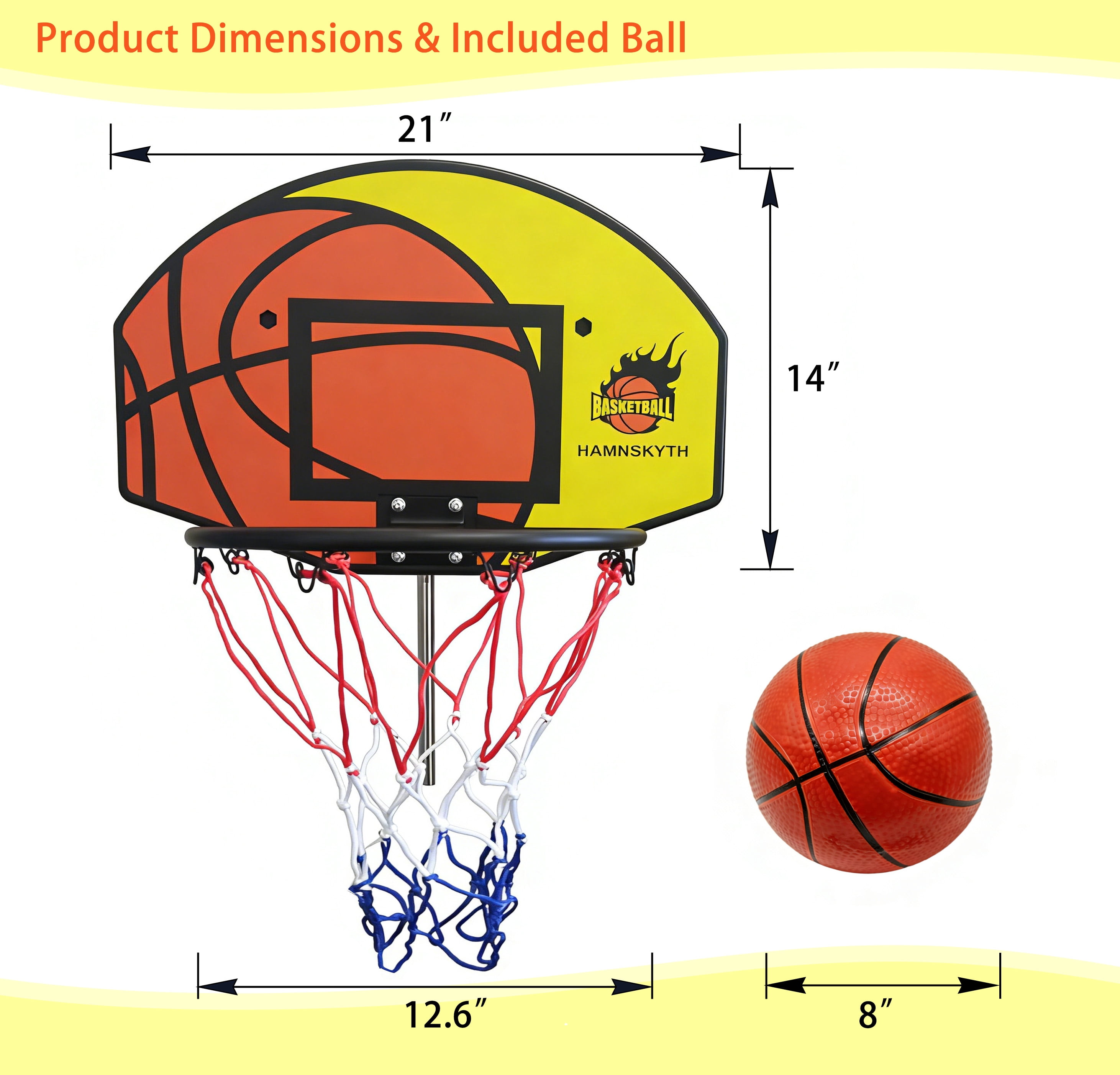 Hamnskyth Trampoline Basketball Hoop Attachment with Adjustable Base (Yellow, 1 Set) osh0l