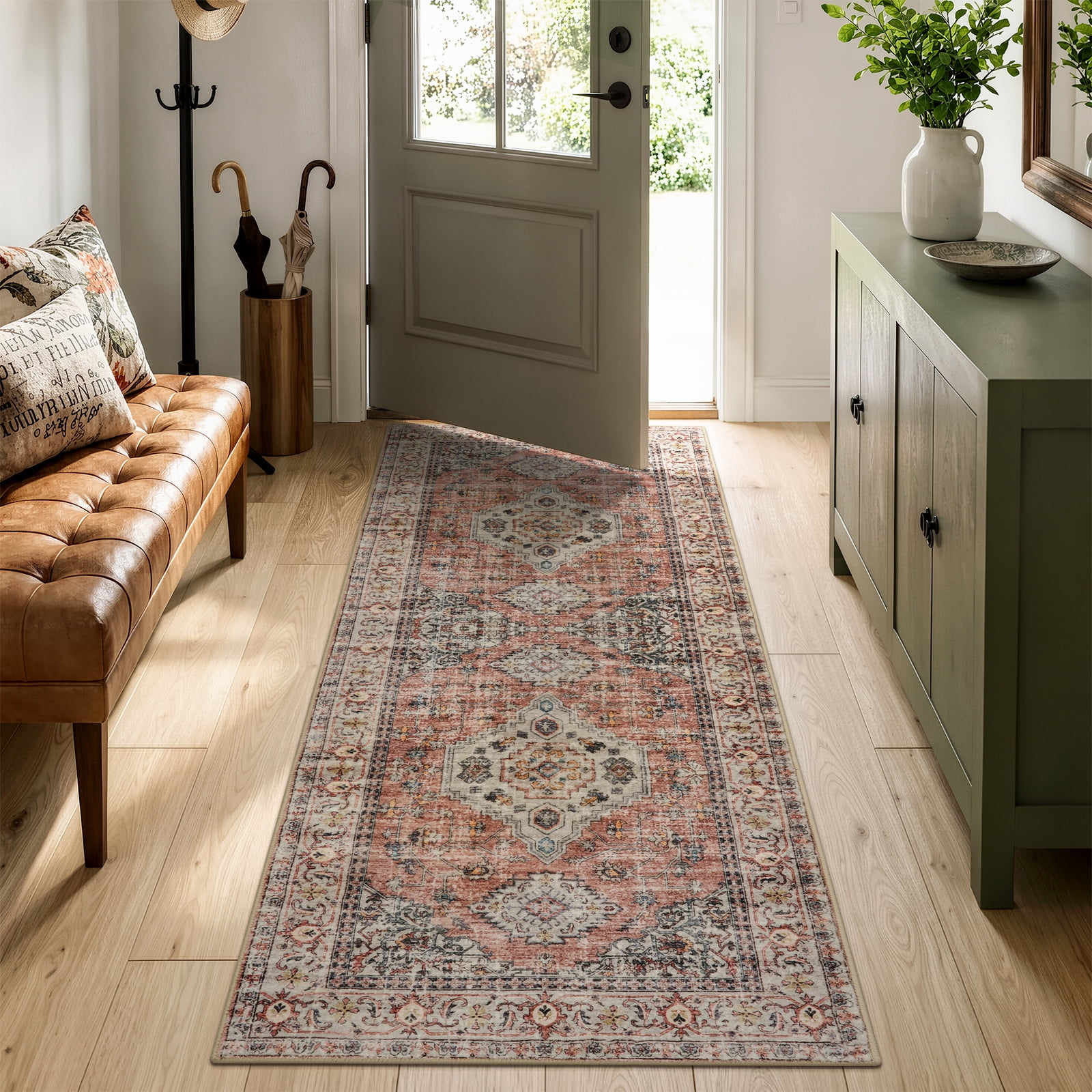 Lahome Washable Runner Rug Vintage Oriental Medallion Non-Slip Area Carpet for Hallway Kitchen (Terracotta, 2 ft x 6 ft) grvju