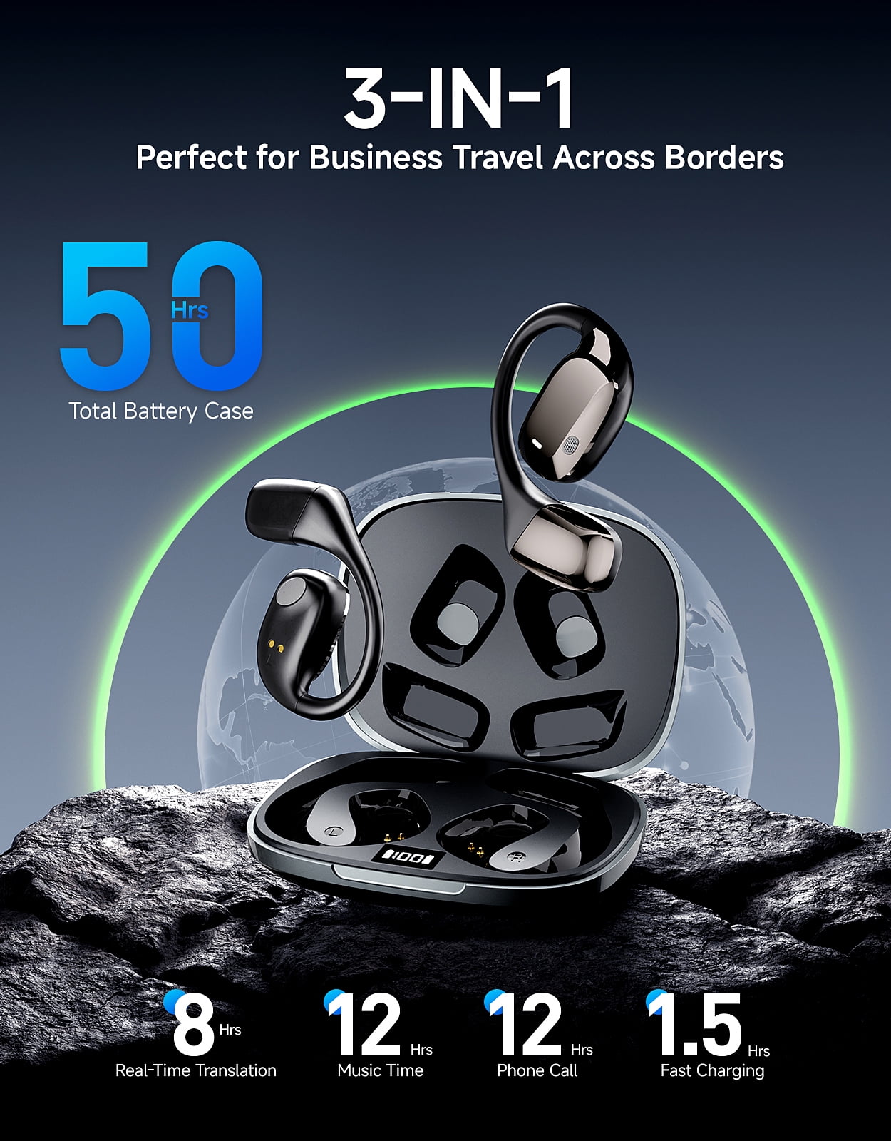 ITISSOFT AI Translation Earbuds, Real-Time 144-Language Wireless Bluetooth Translator for Travel & Business (Black, 1 Pair) 72gmb