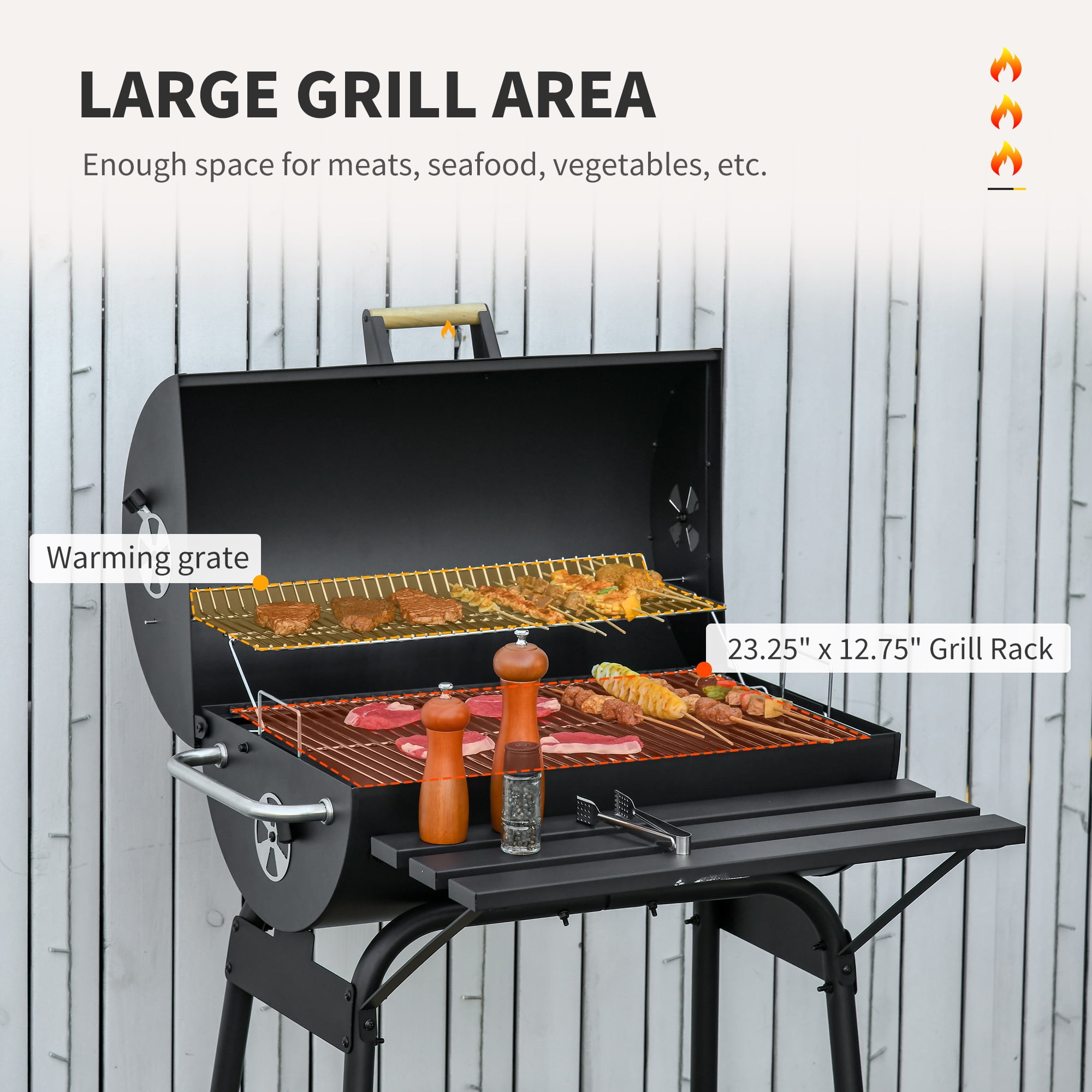Outsunny Steel Portable Backyard Charcoal BBQ Grill and Offset Smoker Combo (Black, 30.75 in x 29 in x 40.75 in) s1gzl