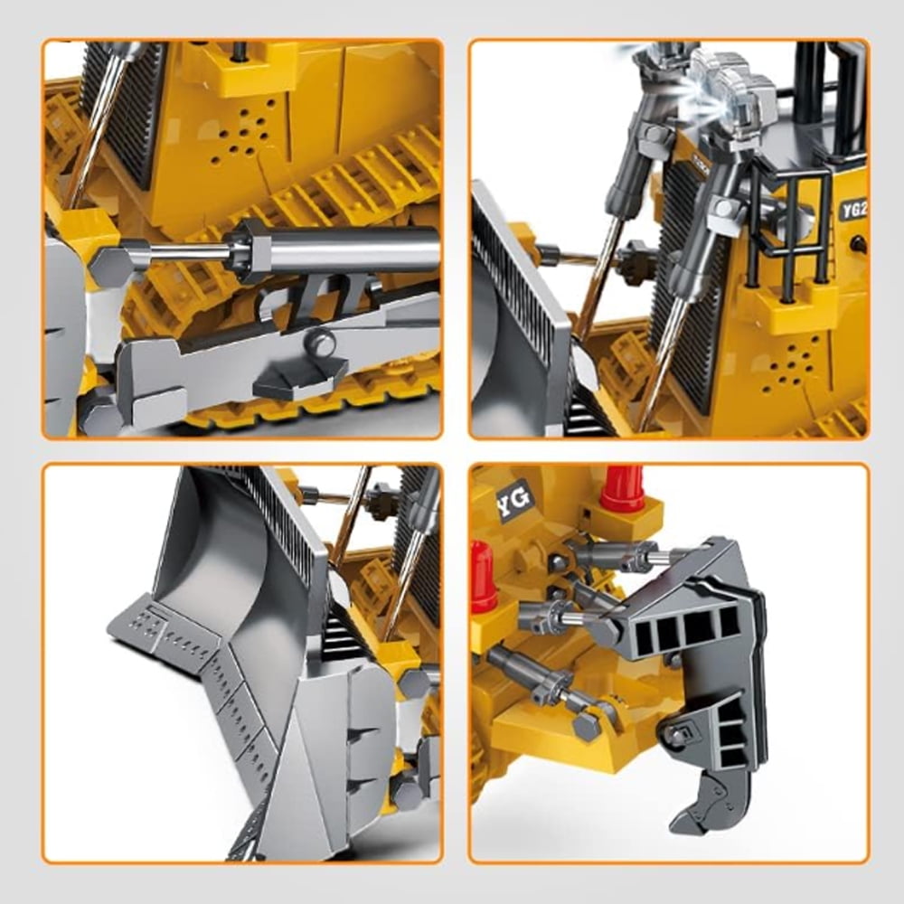 TZDZRC 9-Channel Metal RC Bulldozer Construction Tractor Toy with Lights and Sound (Yellow, 9.8 x 5.31 x 4.52 in) 8f81c