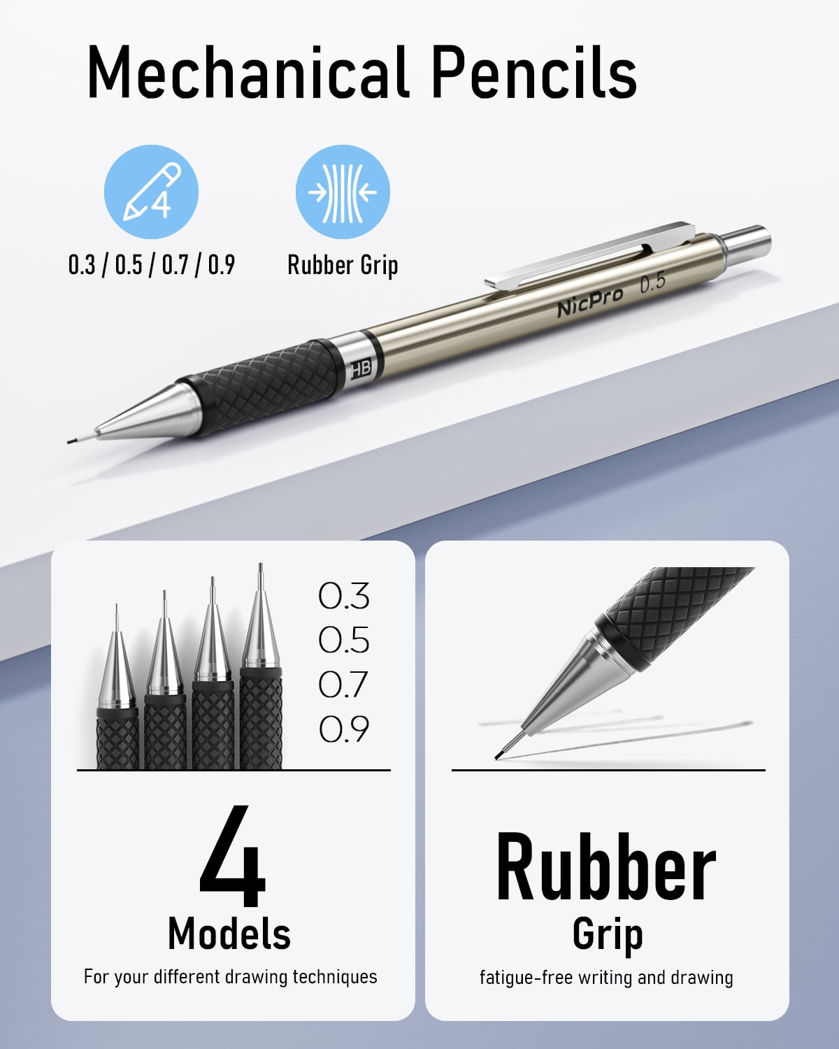 NicPro Mechanical Pencil Drafting Set with Lead Refills and Erasers (6-Piece Set) 7wyfv