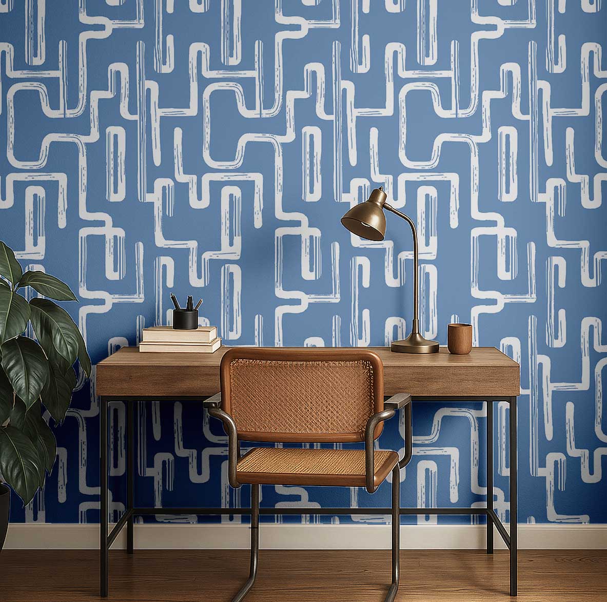S4Sassy Peel & Stick Geometric Maze Vinyl Wallpaper, Waterproof Removable Contact Paper for Home Decor (Blue, 25 in x 60 in) f5m36