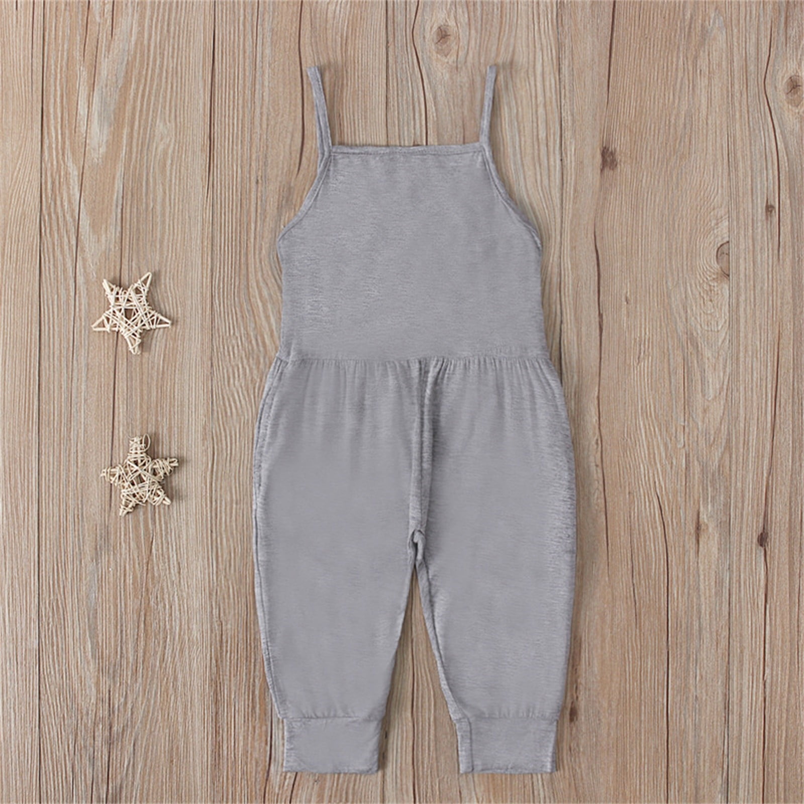 NOKIO Toddler Girl Sleeveless Jumpsuit, Summer Solid Strap Harem Romper (Grey, 5T) wdguk