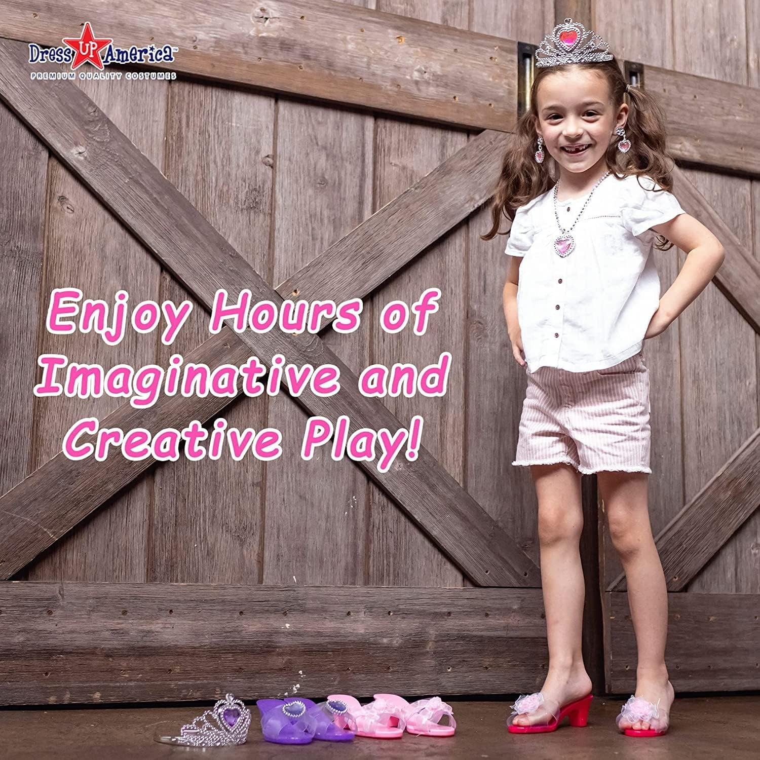 Dress Up America Princess Dress Up Set for Girls, Includes Play Shoes, Tiaras, and Jewelry (One Size) 4wco0