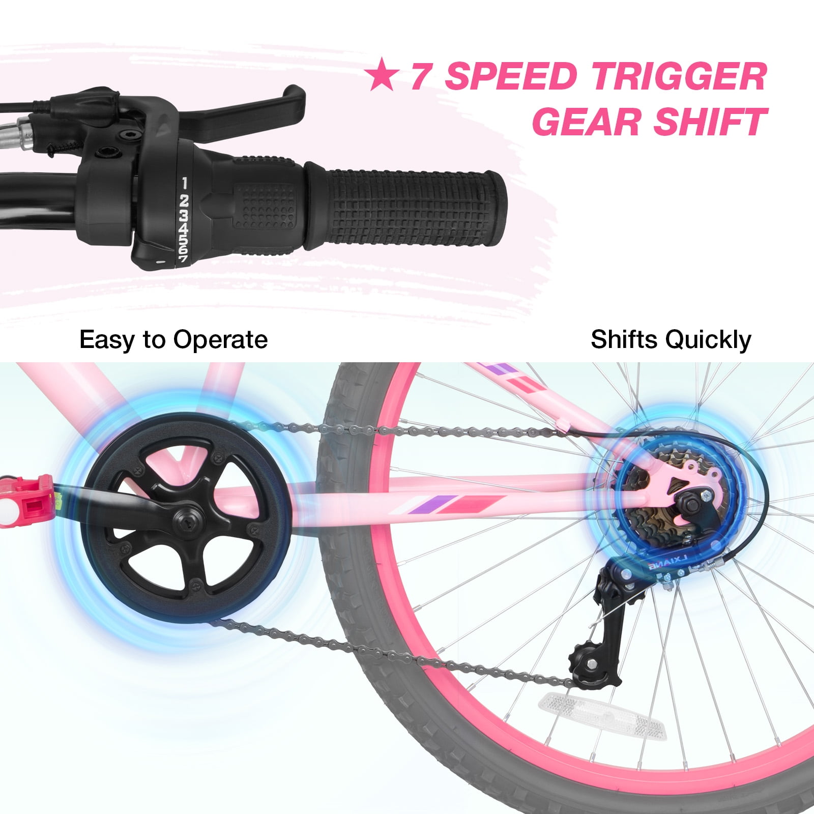 Hykolity Kids Mountain Bike, 24 in 7-Speed Girls Bicycle with Front Suspension (Pink, 24 in) 87vnz