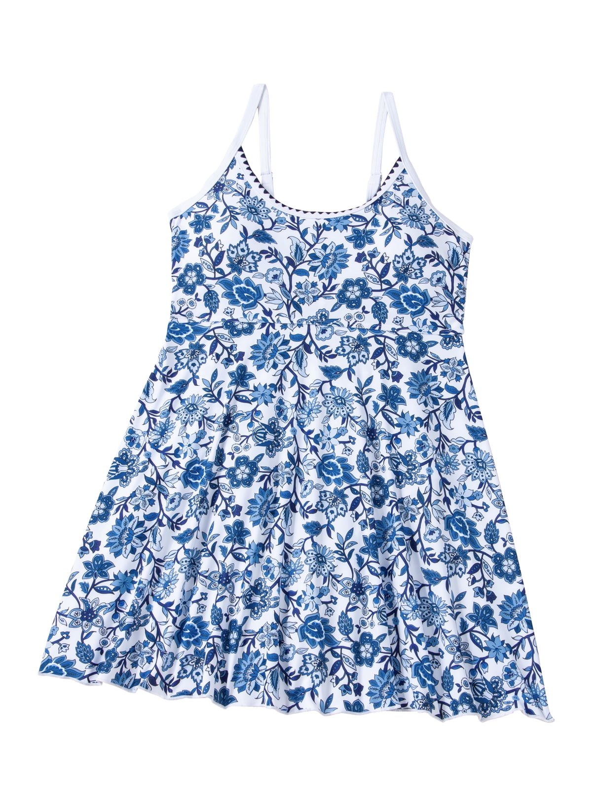 SHEWIN Womens Floral Print One Piece Swimdress (Blue, XL) 13mre