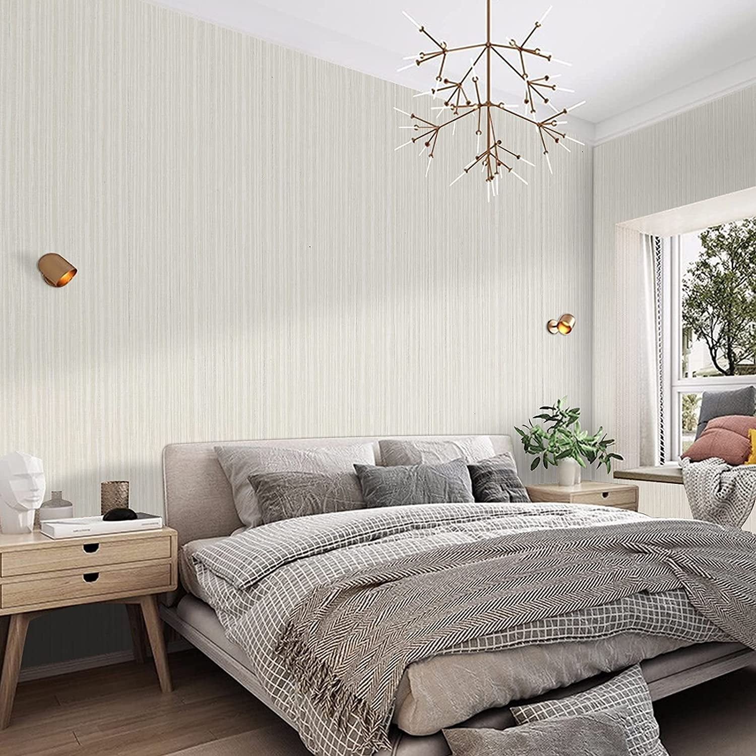 UMIGGEE Faux Grass Cloth Textured Wallpaper Peel and Stick Contact Paper for Furniture and Walls (Beige, 17.7 in x 118 in) 8ke71