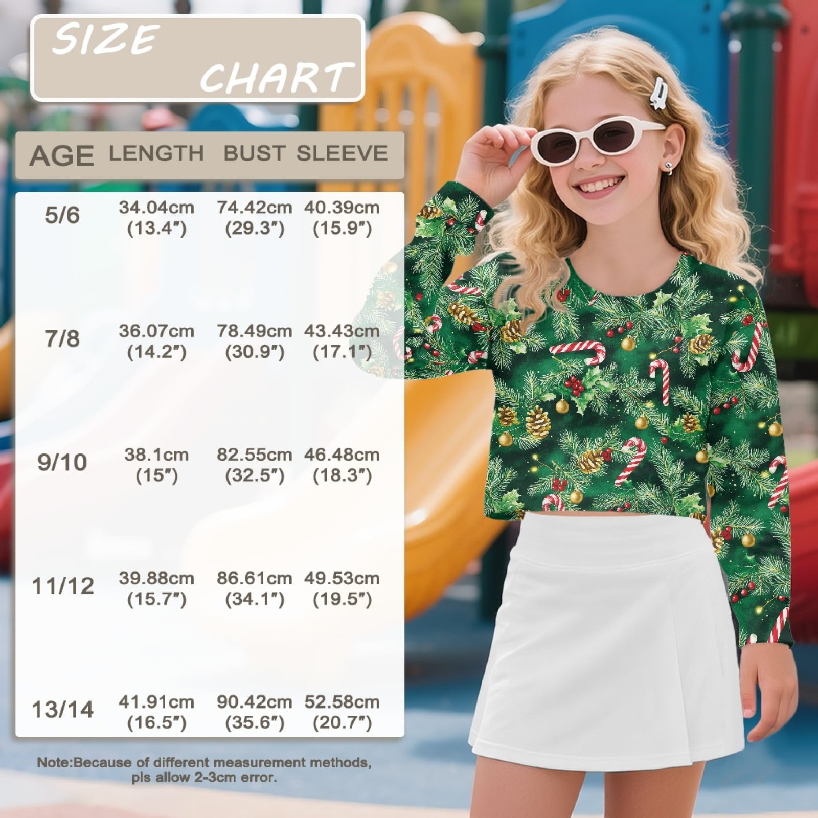 Xoenoiee Girls Christmas Print Cropped Sweatshirt Long Sleeve Pullover (Multi, 7-8 Years) mxjtx