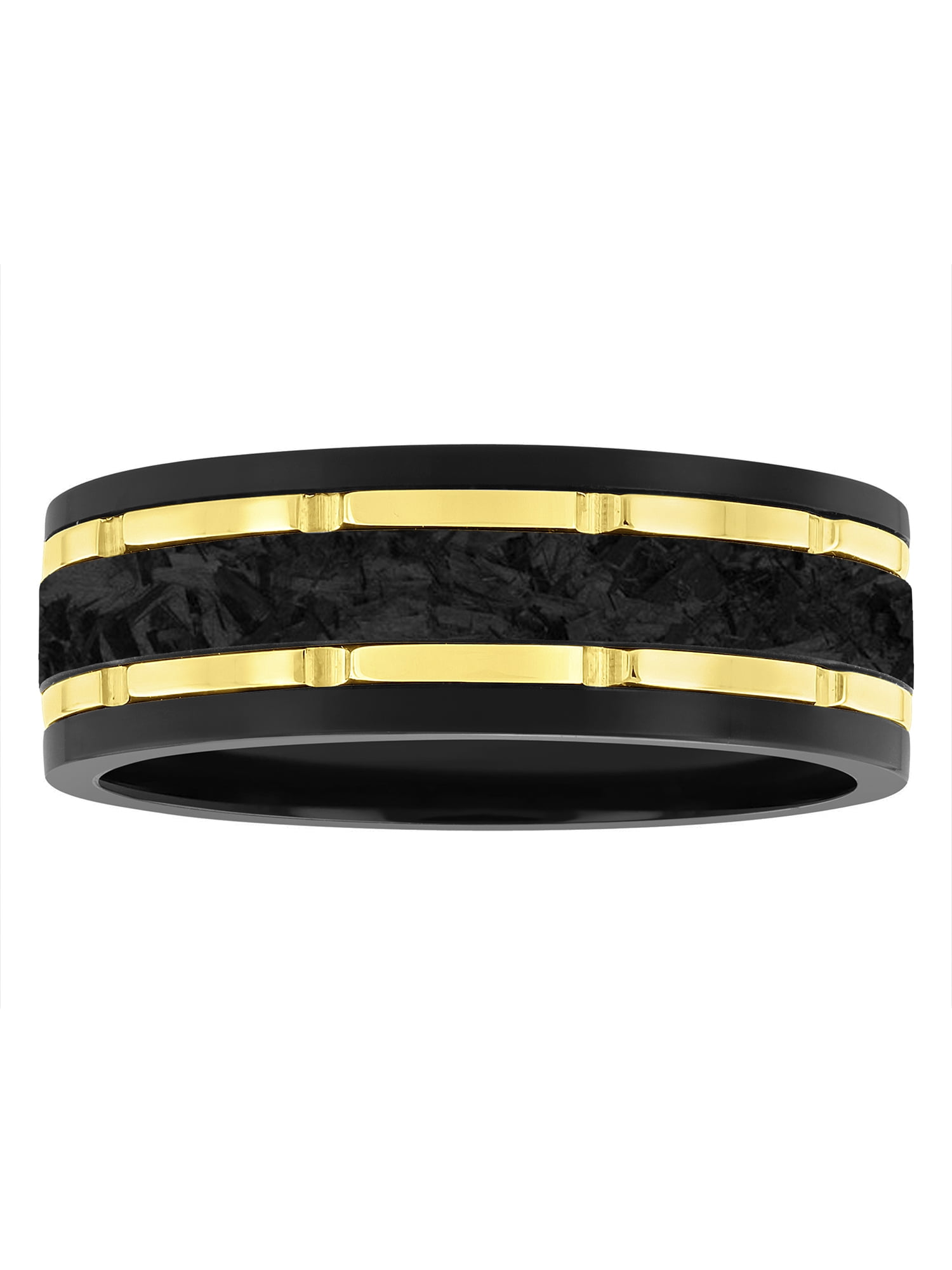 Brilliance Fine Jewelry Men's Tungsten Wedding Band with Yellow Finish and Forged Carbon Fiber Inlay (Black, 8 mm) wx1sv