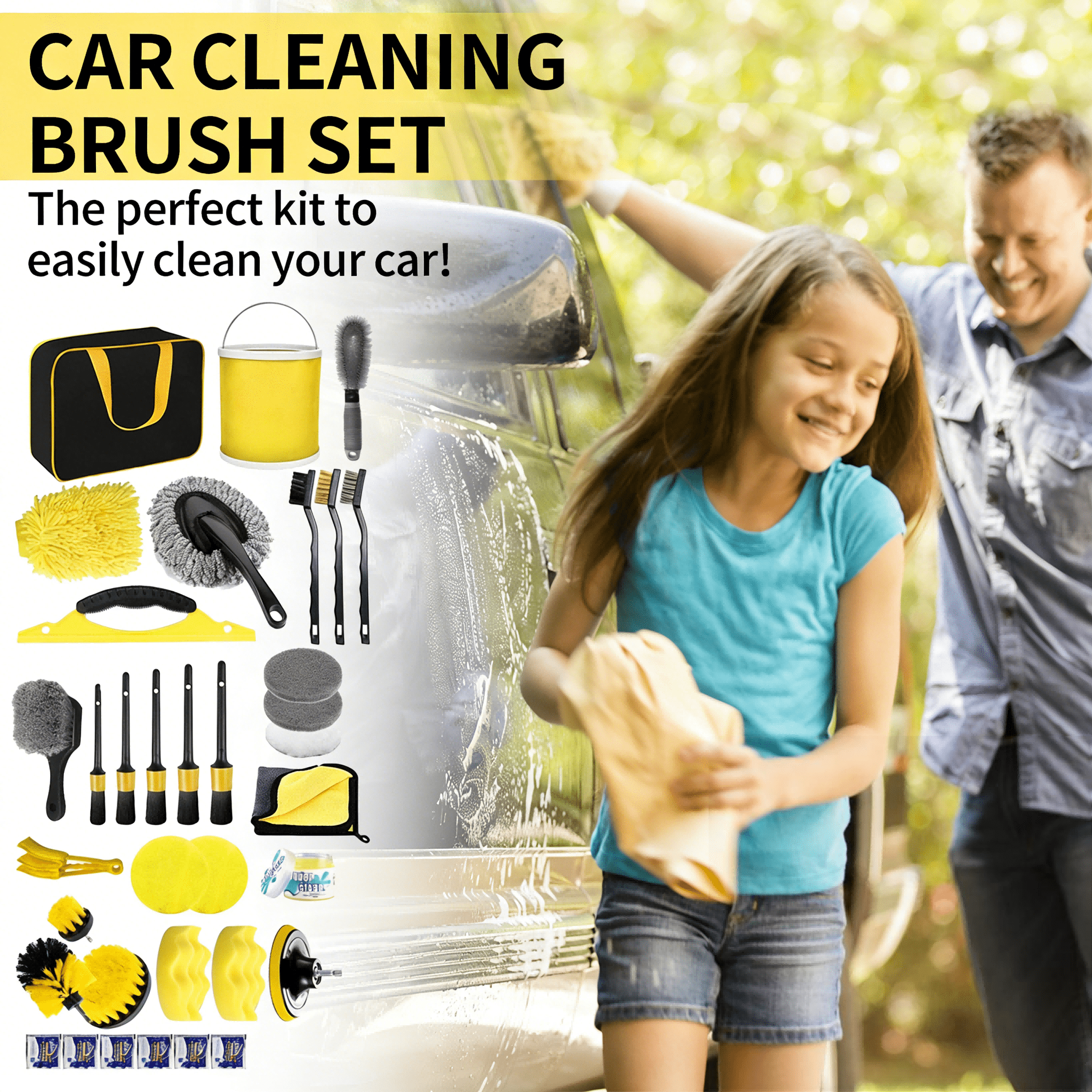 STORGENER 35-Piece Car Detailing Kit, Professional Auto Cleaning Brush Set for Interior, Exterior, and Wheels (Yellow, 35-Piece Set) 3zawh
