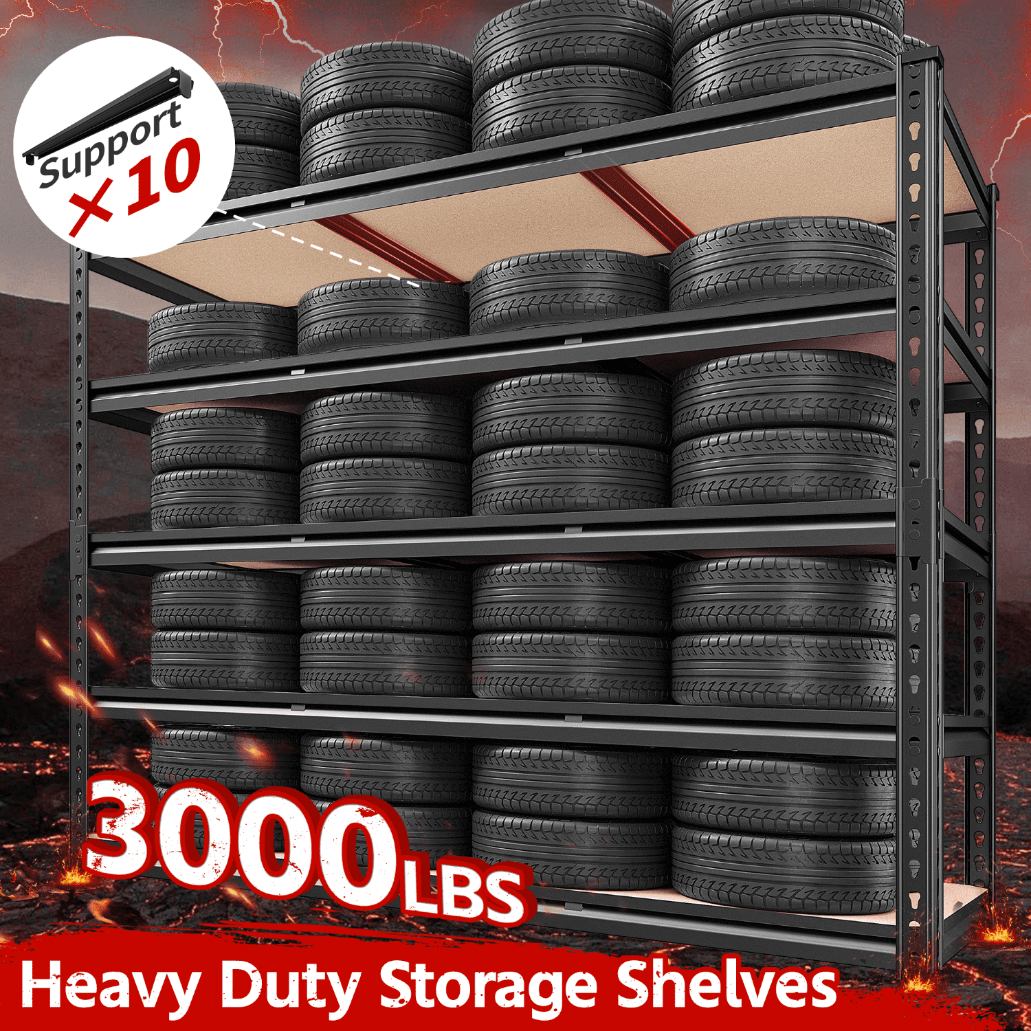 REIBII Heavy Duty Garage Storage Shelving Unit, Adjustable 5-Tier Industrial Metal Rack (Black, 48 in W x 24 in D x 72 in H) jfz5i
