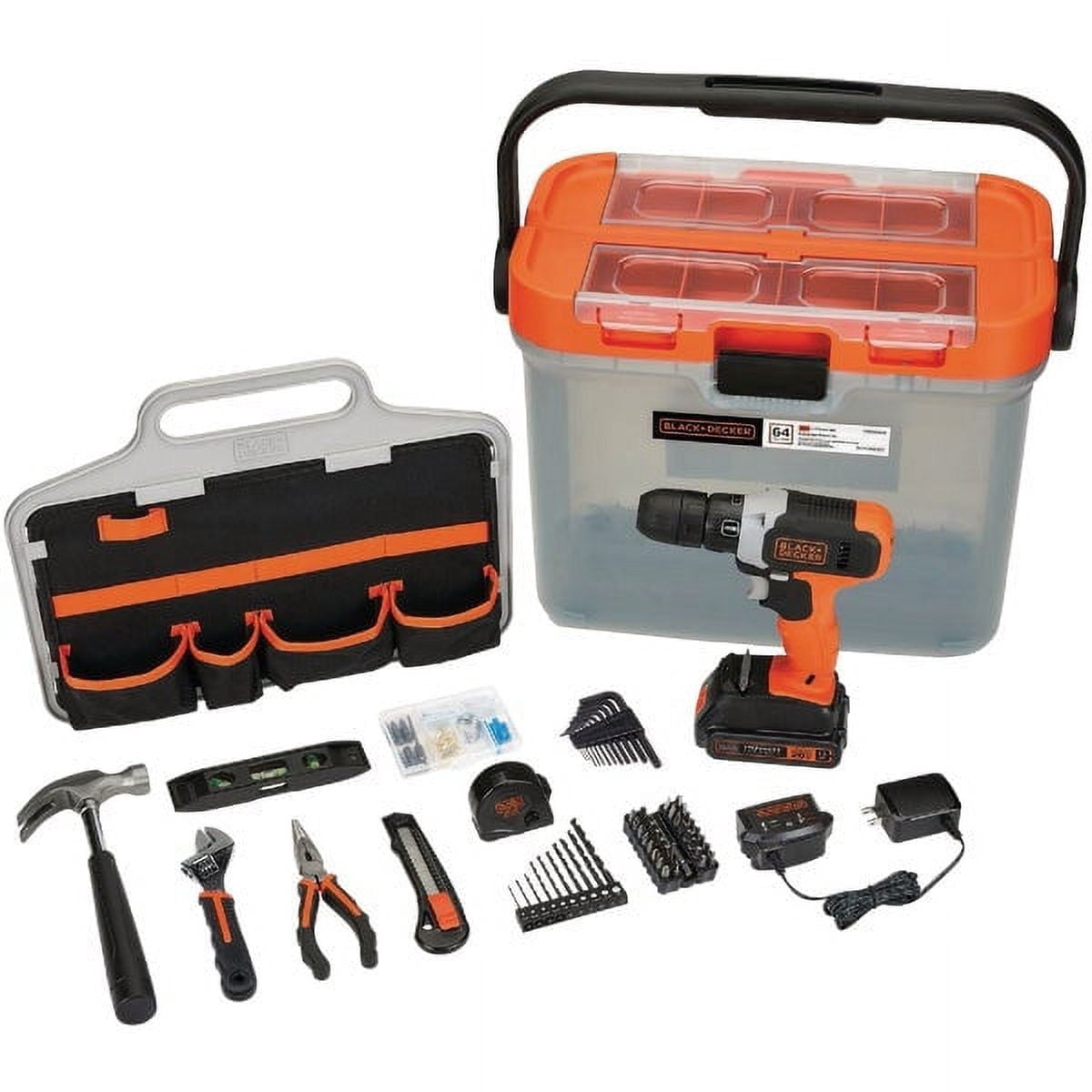 BLACK+DECKER 20V Cordless Hex Chuck Drill Driver Kit (Black, 64 Piece Set) 087um