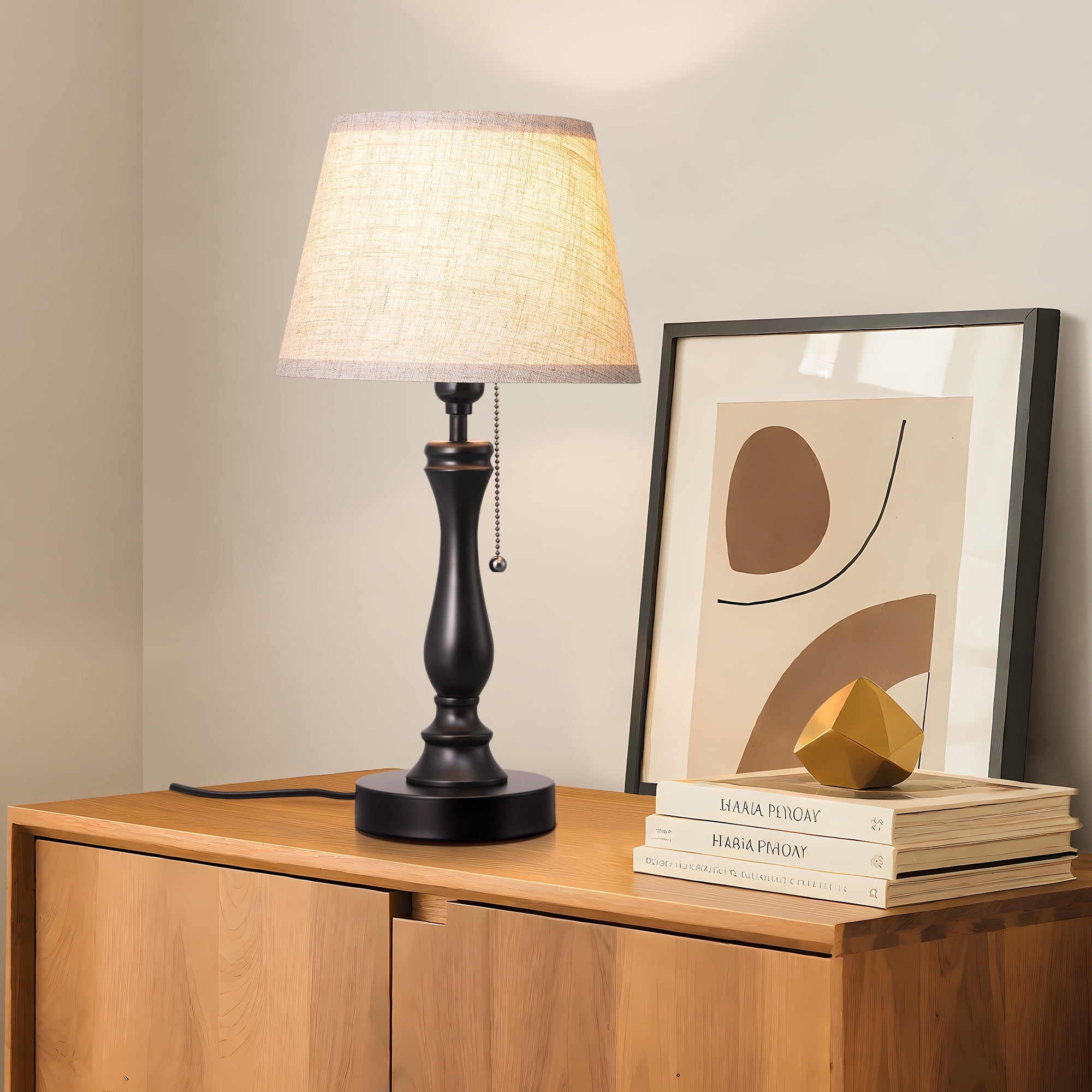 EDISHINE Modern Table Lamp with Linen Shade and Pull Chain Switch (Beige, 18 in) afit4