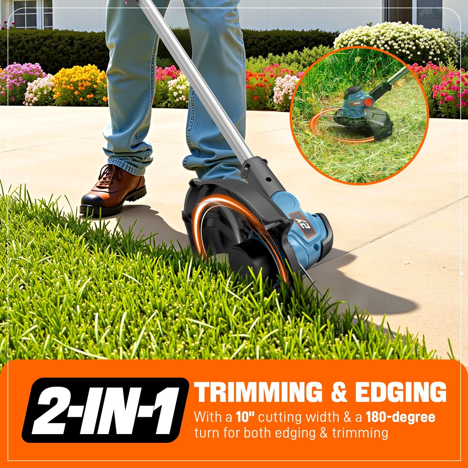 Senix 20V Cordless String Trimmer with 2.5Ah Battery and Charger (10 in, Green) vos58
