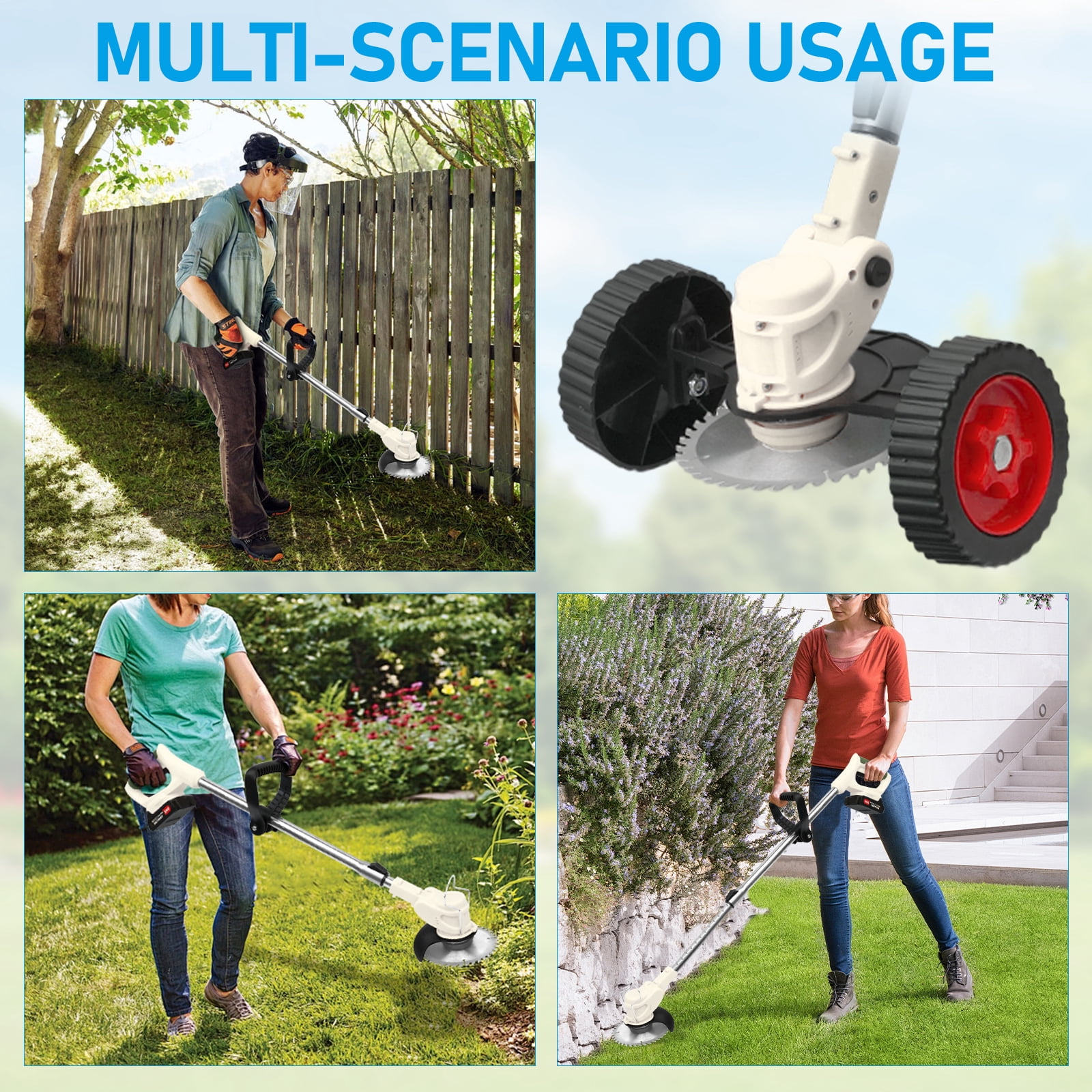 CATGOOD Cordless Lawn Trimmer, 200W Electric Weed Cutter with 3-in-1 Blade System (White, 33-47 in) xcw8y