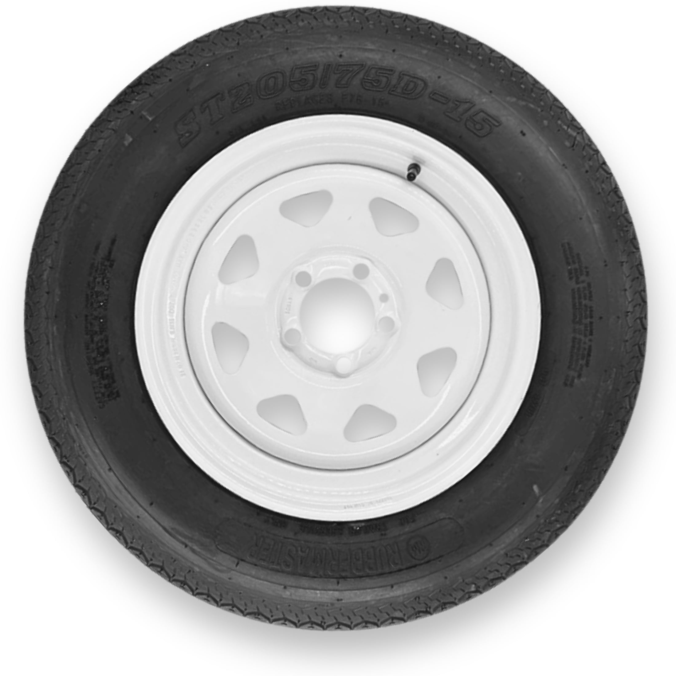 RubberMaster ST205/75D15 Trailer Tire and Wheel Assembly (6 Ply, 5 on 4.5 Bolt Pattern, White Eight Spoke) s67up