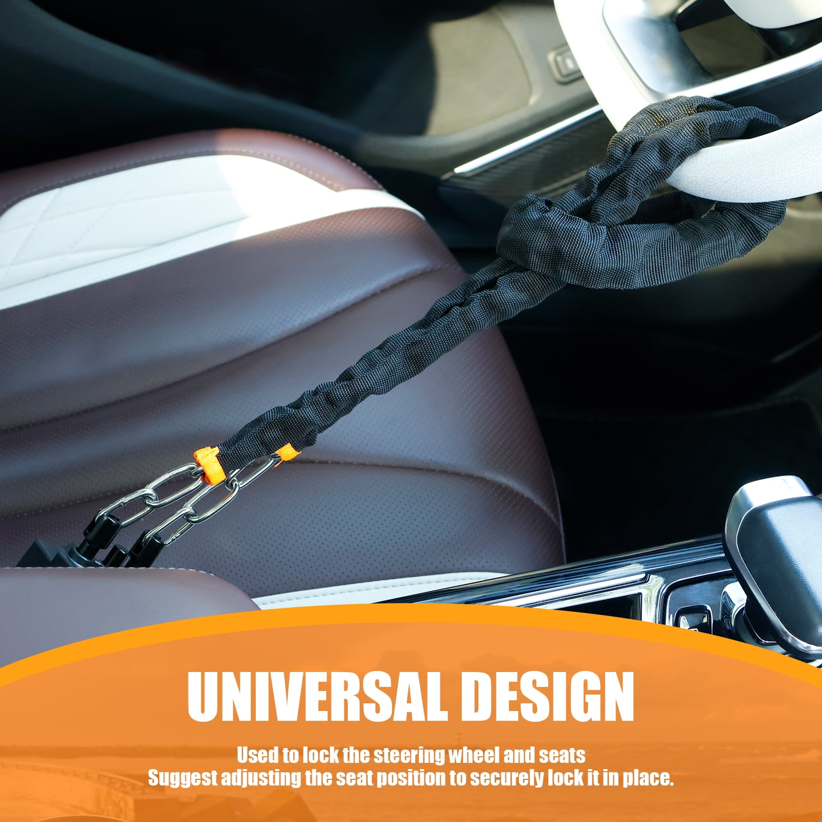 TMWEFUSC Universal Steering Wheel and Seat Belt Anti-Theft Lock (Black, 25.59 in) 7h8xw