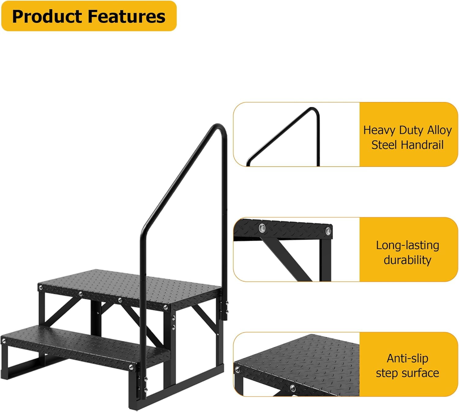 GARVEE 2-Step RV Stairs with Handrail, Heavy-Duty Portable Ladder for Travel Trailers and Hot Tubs (Black, 600 lb) a4k0w