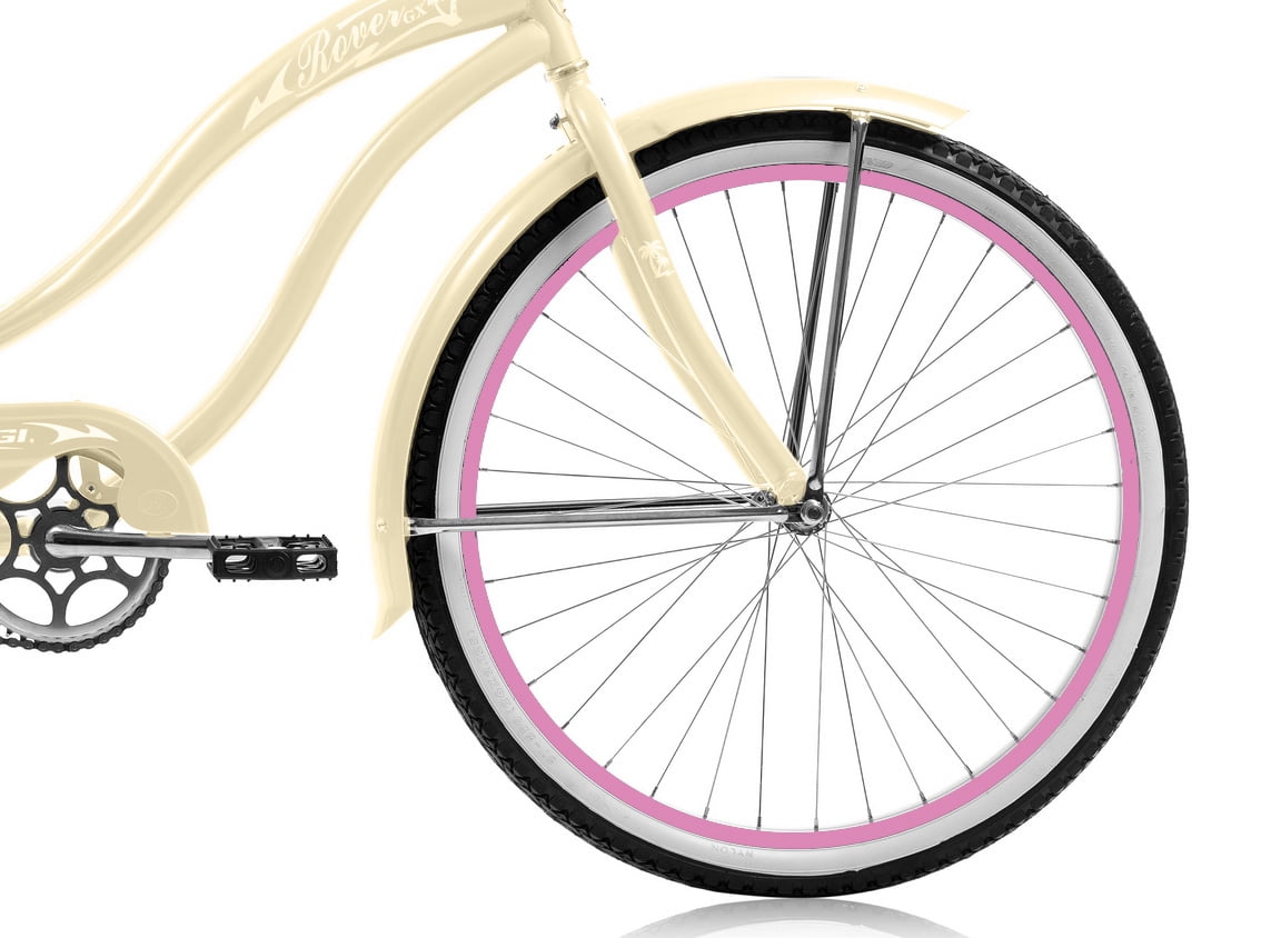 Wonder Wheels 26 in. Beach Cruiser Bicycle, Single Speed Bike with Fenders (Vanilla & Pink, 26 in.) 078ug
