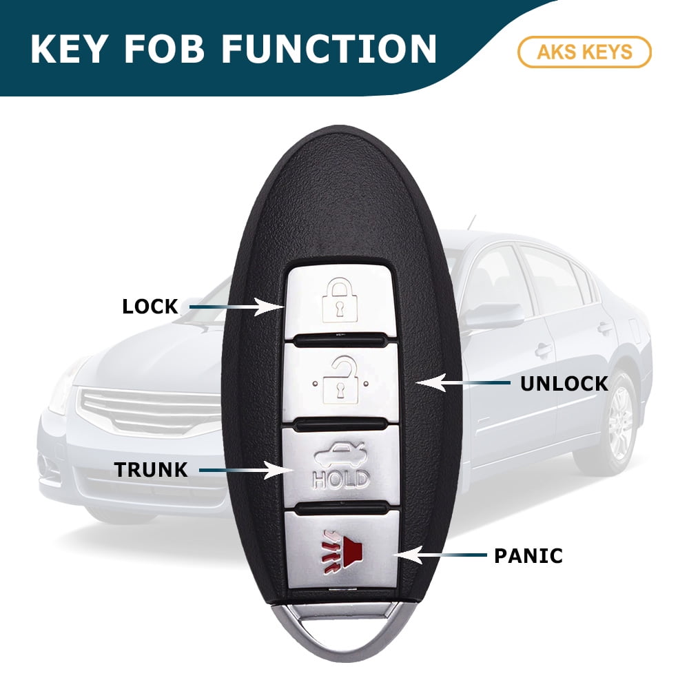 AKS KEYS Smart Proximity Key Fob Replacement for Nissan Altima Maxima (Black, 4-Button) yl527