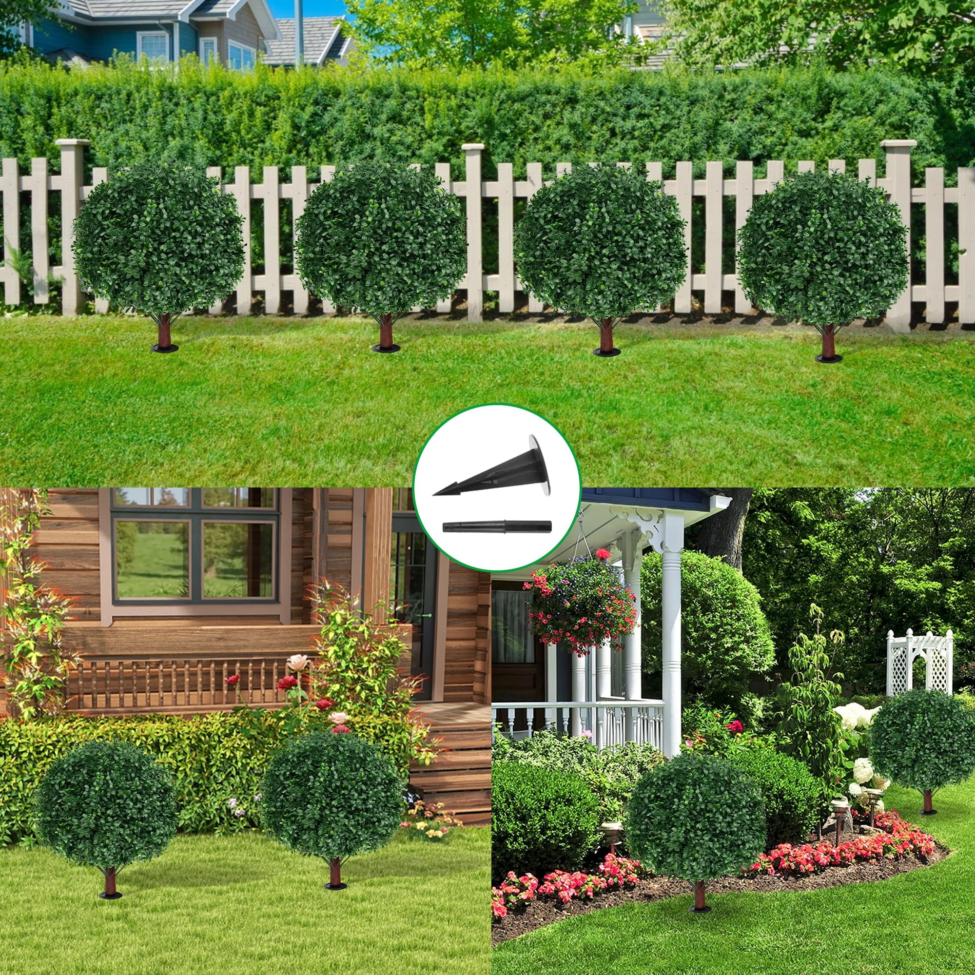 FZHCZWZX Artificial Boxwood Sphere Topiary Bushes, UV Resistant Decorative Plants for Porch and Garden (Green, 16 in, 2 Pack) 0xdcl