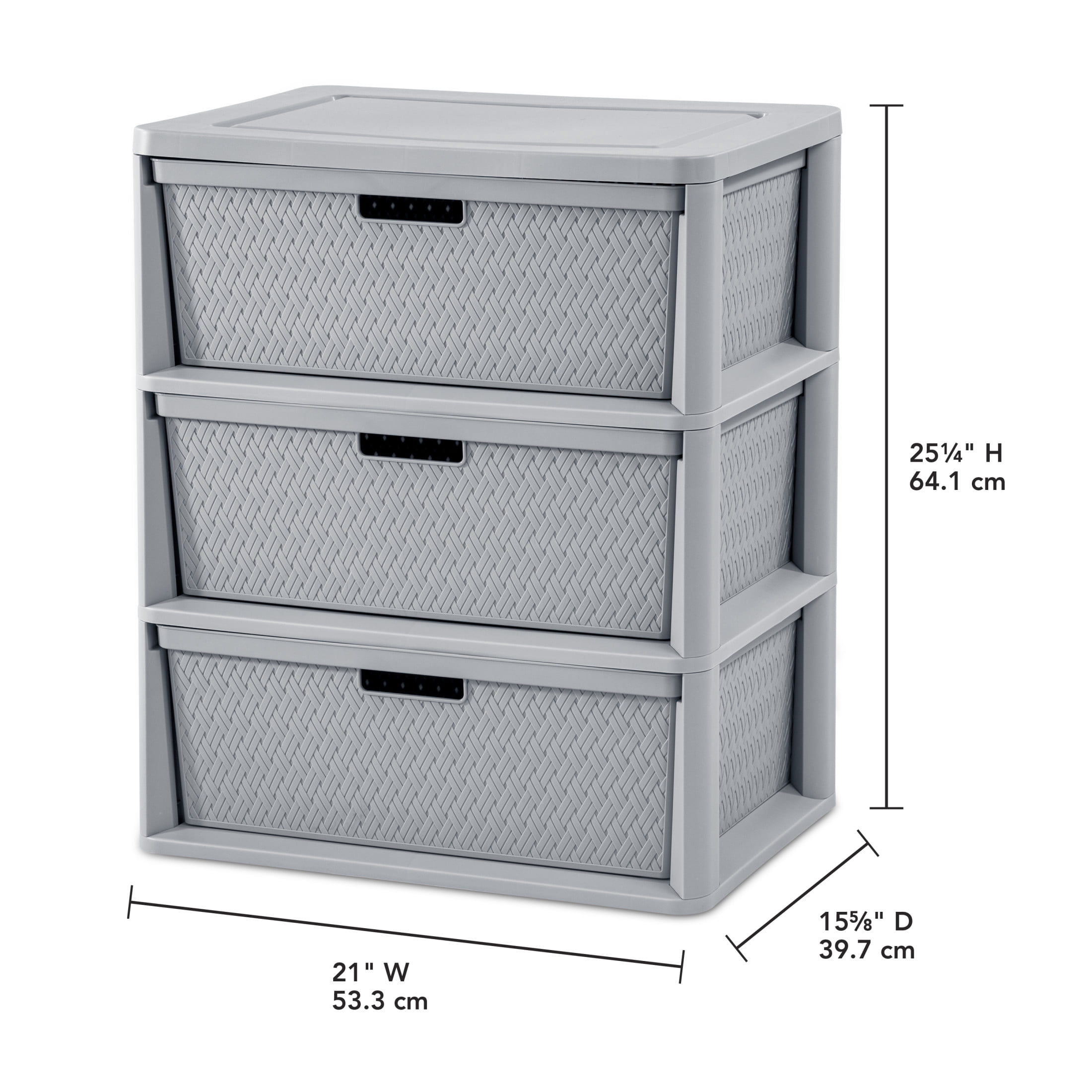 Sterilite Wide 3 Drawer Tower, Plastic Storage Organizer with Removable Bins (Gray, 15.6 in x 21 in x 25.3 in) ni9y1