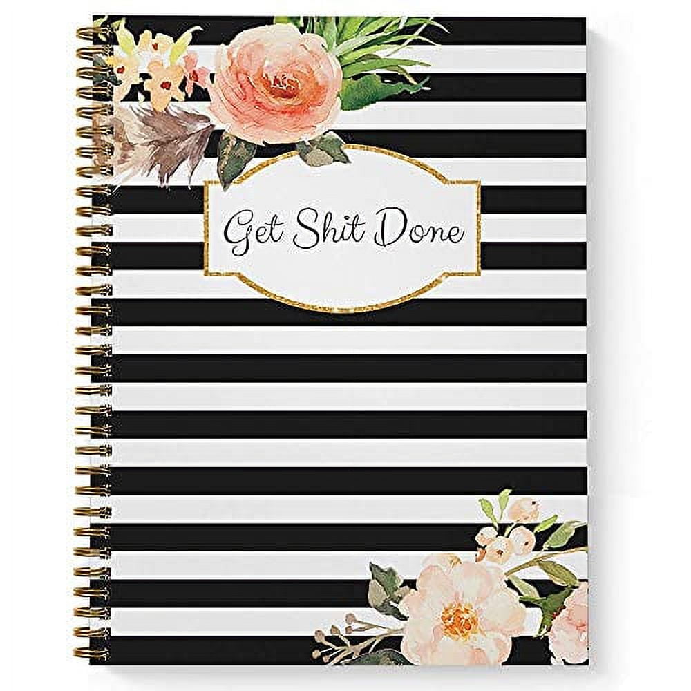 Gotcha Covered Classic Floral Motivational Spiral Notebook, Checklist Journal (Gold, 8.5 in x 11 in) 1zlji