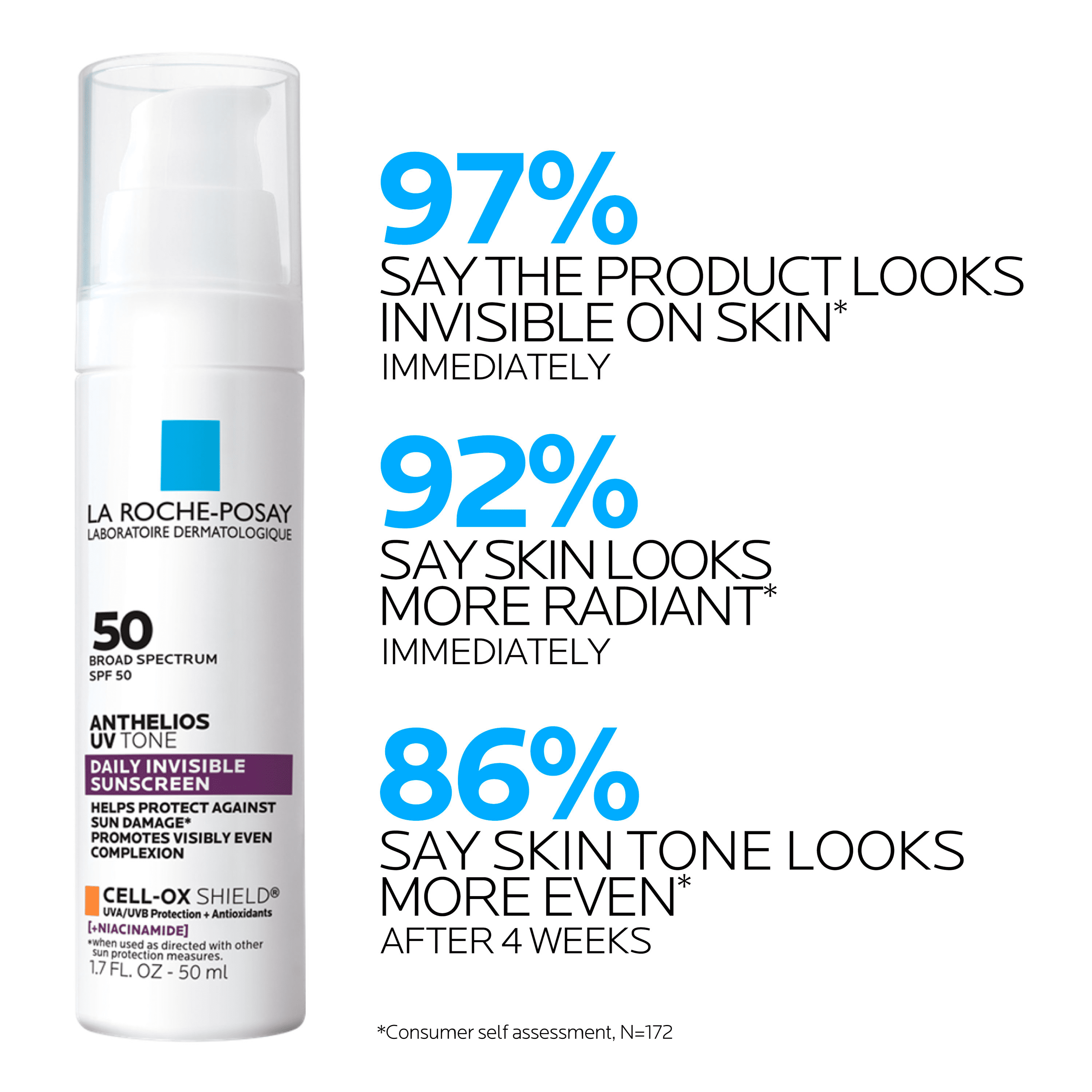La Roche-Posay Anthelios UV Tone SPF 50 Sunscreen (Invisible Finish, 1.7 fl oz) 50y8g