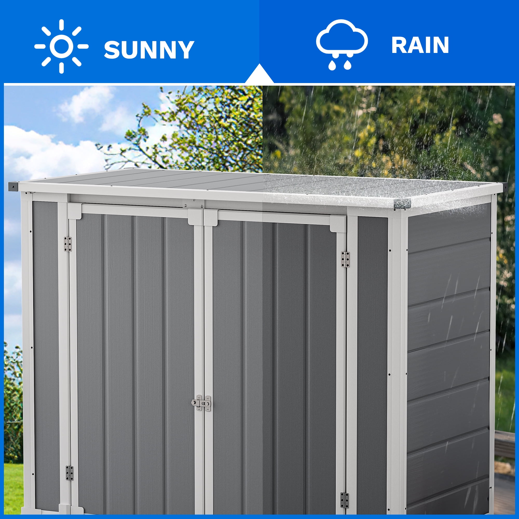 Uforic Outdoor Storage Shed, Weatherproof Resin Garden Cabinet with Hydraulic Struts and Triple Security Locks (Grey, 56 in x 30 in x 43 in) zyjzs