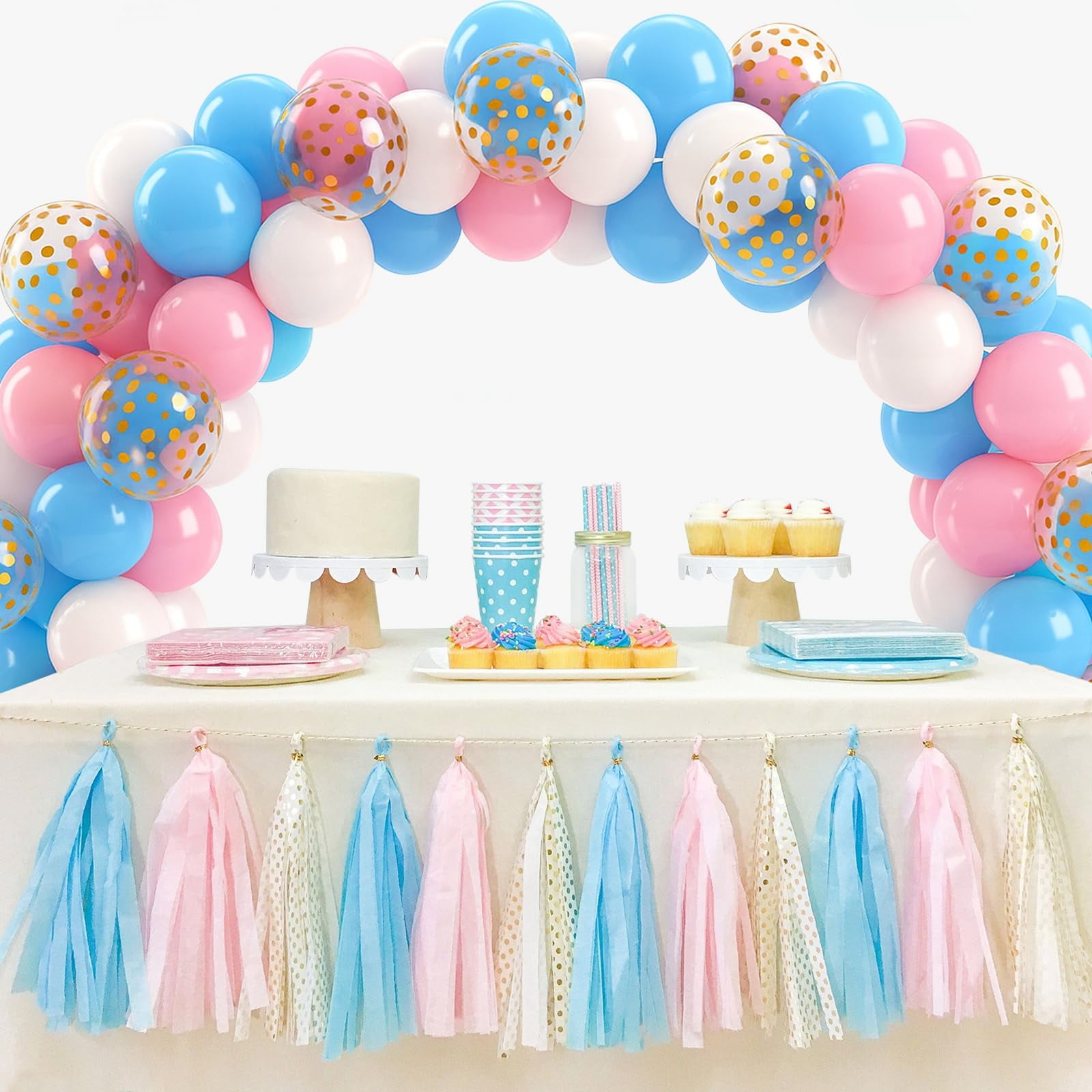 Qiameng Pastel Balloon Arch Kit for Gender Reveal and Birthday Party Decorations (Pink, Blue, White, 50 Pack, 12 in) 8wiwo