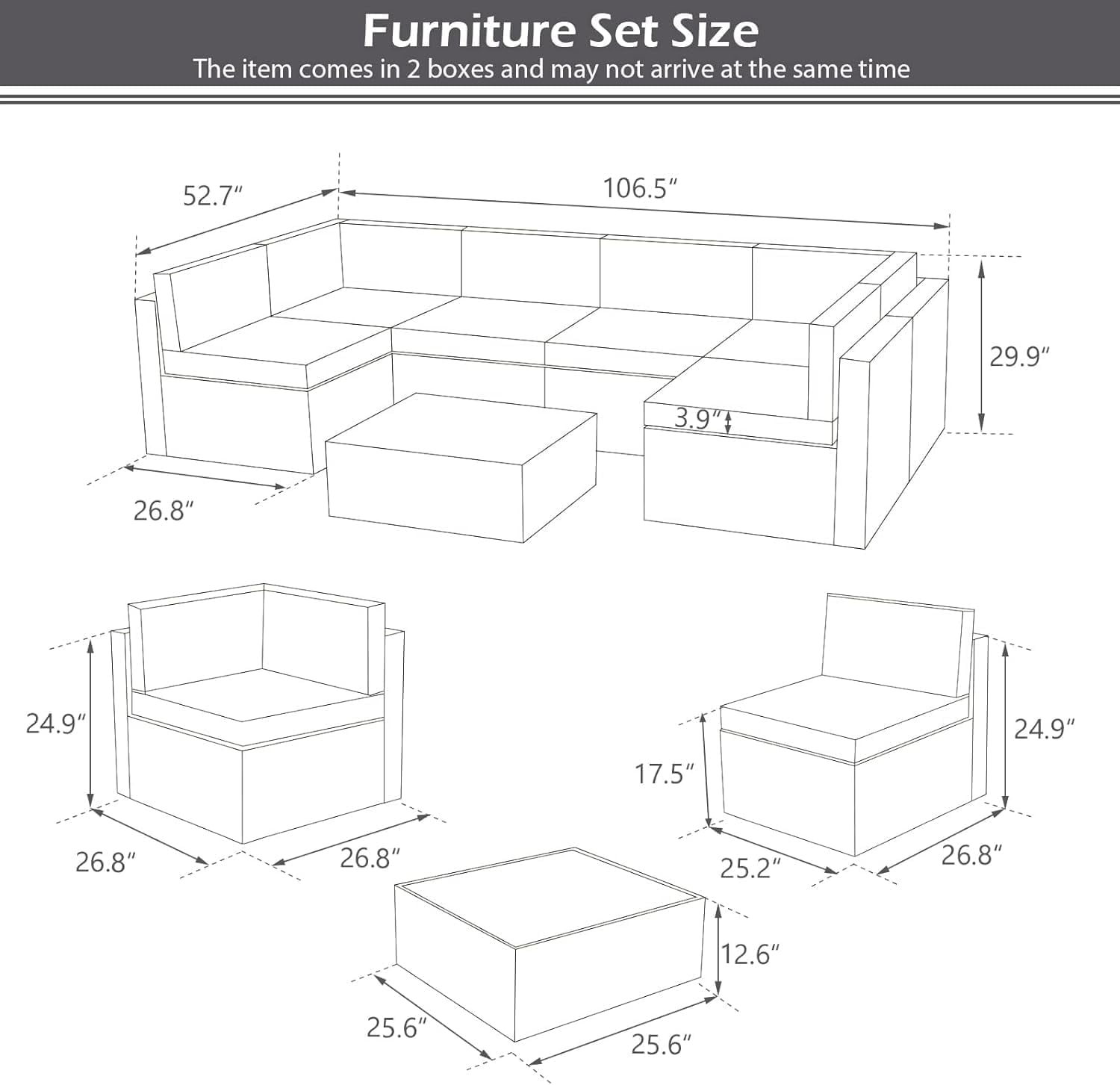 YODOLLA 7-Piece Outdoor Patio Furniture Set with 43 in Fire Pit Table, Rattan Wicker Sectional Sofa Conversation Set (Brown and Beige, 110 in x 54.75 in) 7a43n