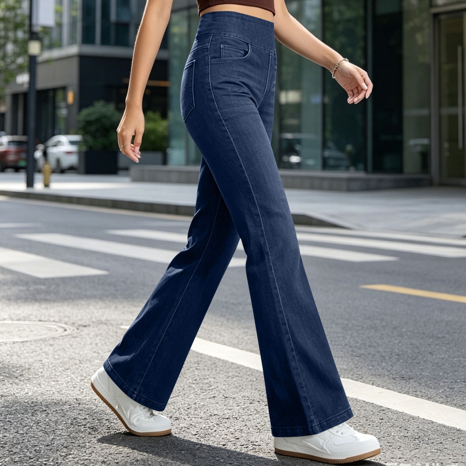MYAOYI Women High Waist Flare Jeans Stretchy Denim Casual Pants (Blue, S) 8e8ei