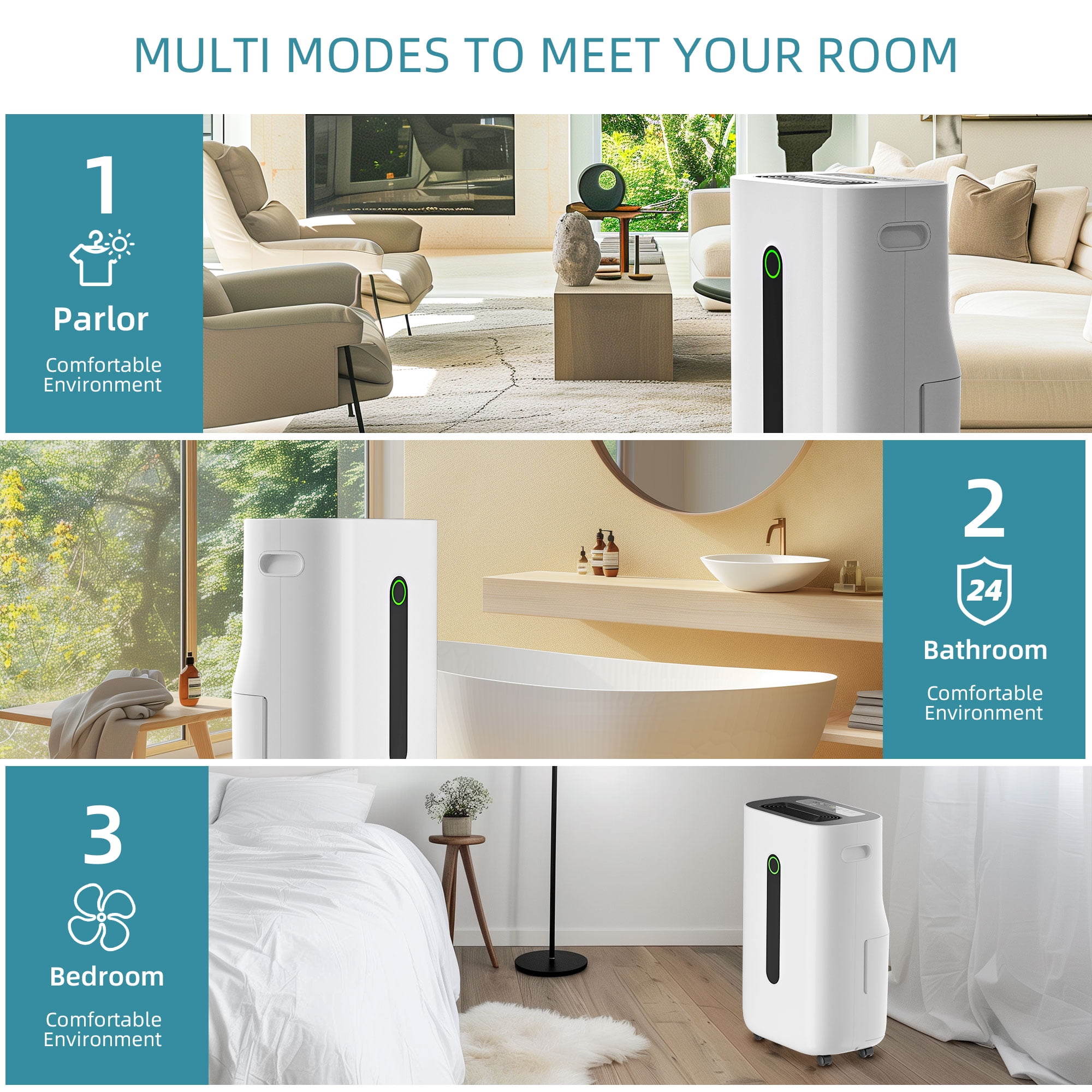 Rocyis High-Efficiency Dehumidifier for Large Rooms and Basements (White, 1.7 Gallon Tank) ki55o