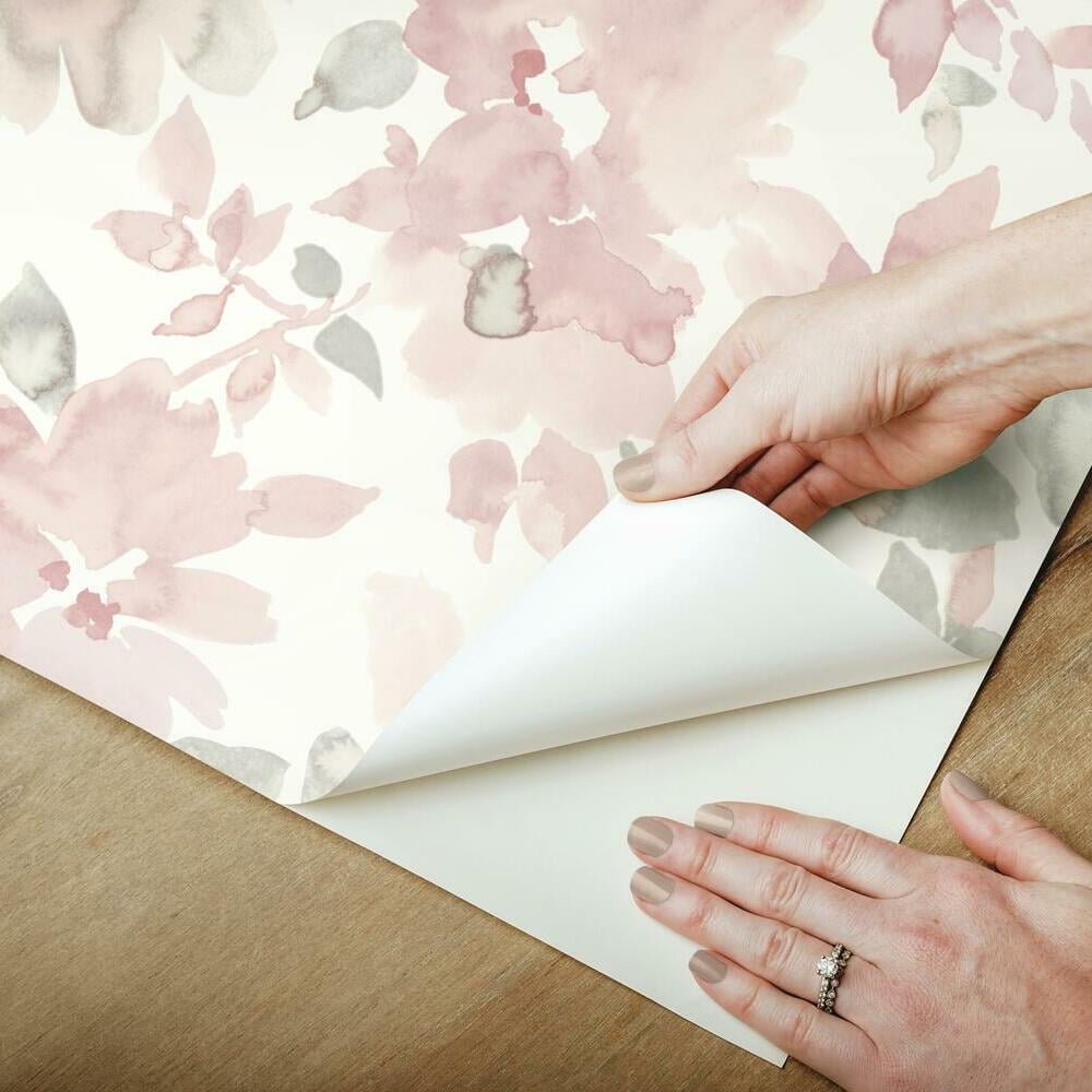 RoomMates Floral Peel and Stick Wallpaper, Removable Self-Adhesive Wall Decor (Light Pink, 28.18 sq ft) 01qoa