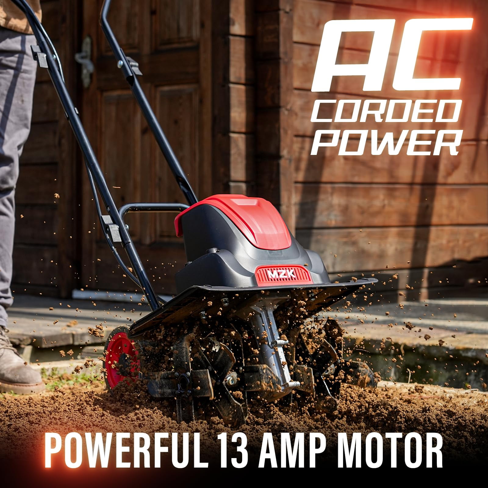 MZK 13-Amp Electric Tiller and Cultivator, 16-in Cutting Width, 8-in Tilling Depth with Adjustable Wheels (16-in) kse7p