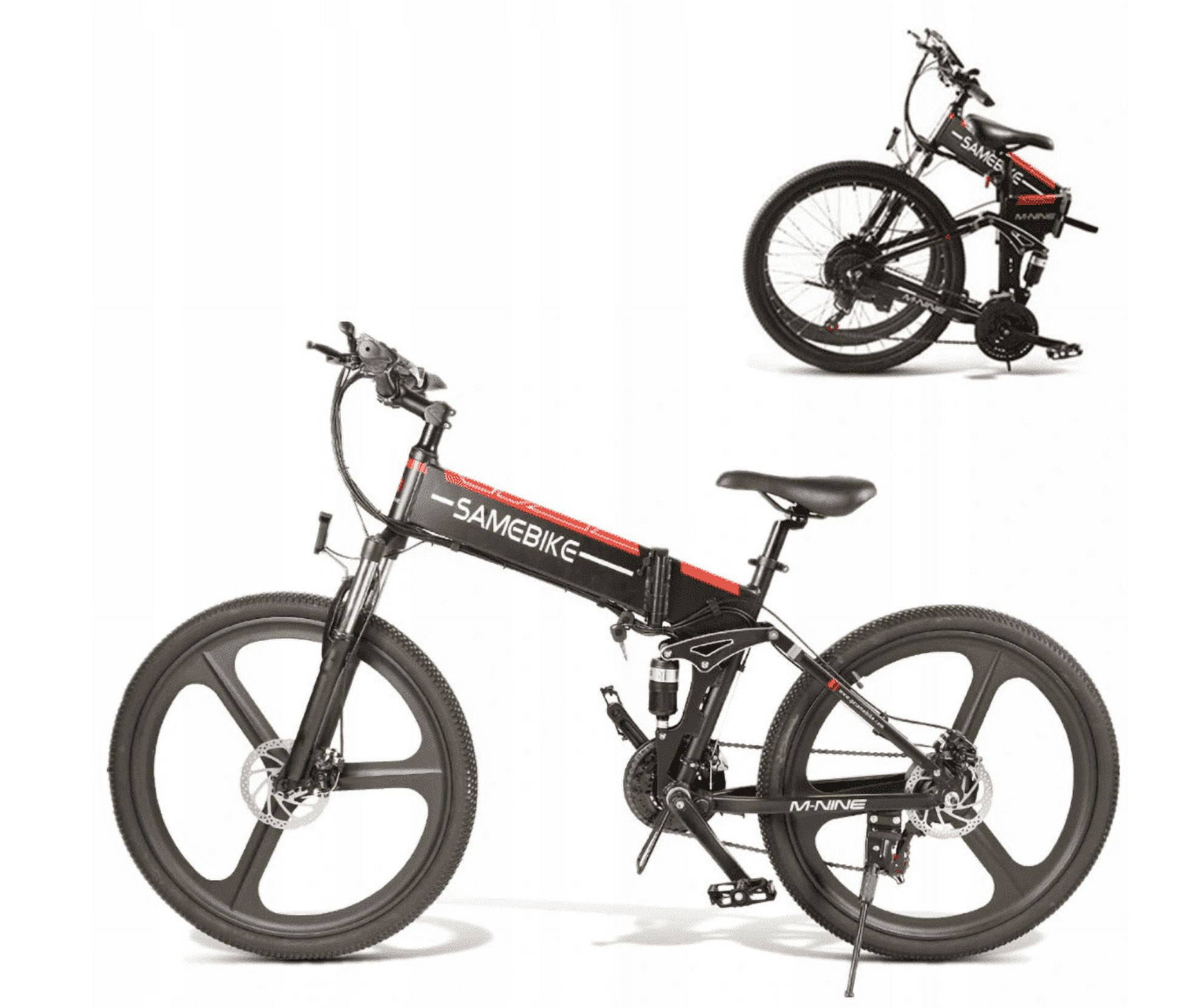 SAMEBIKE 26-inch Folding Electric Bicycle, Commuter E-Bike with 350W Motor (Black/Red, 26 in) 0b4m5