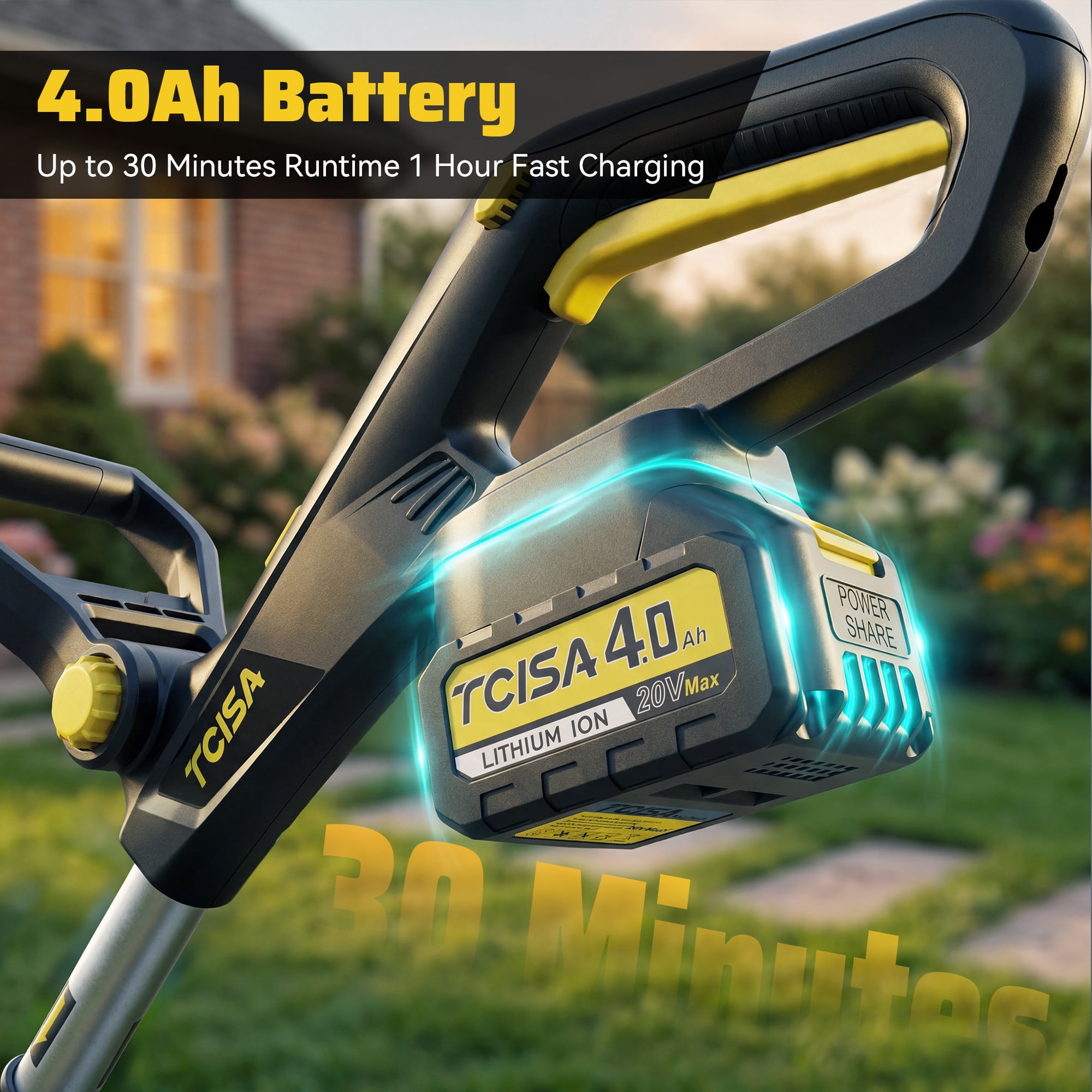 Tcisa Electric String Trimmer and Lawn Edger, 20V Cordless Weed Wacker with 4.0Ah Battery and Charger (12 in) y0bkg