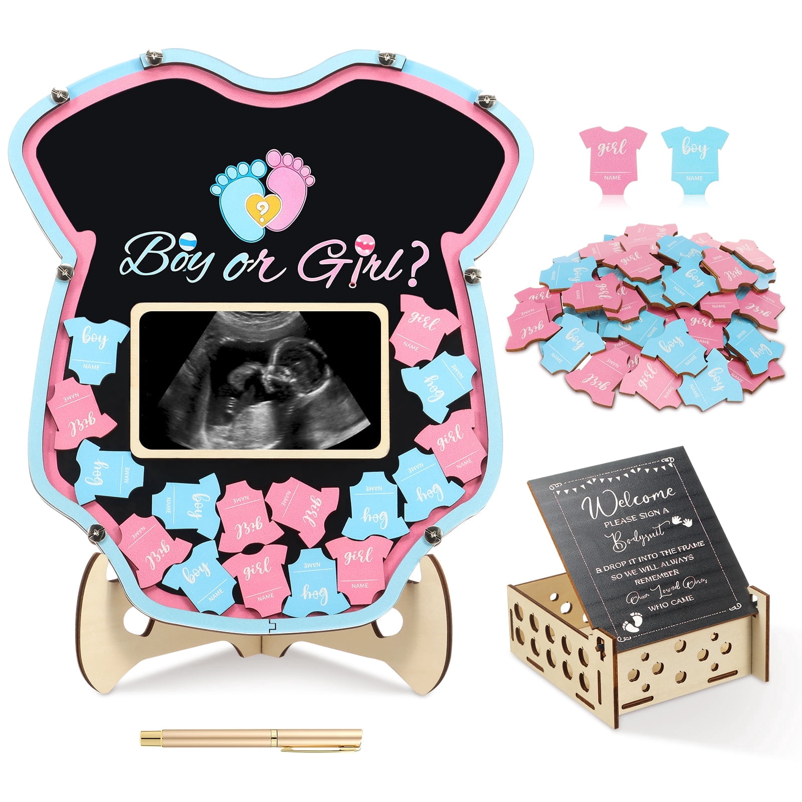 Adifare Baby Gender Reveal Voting Board Set with Stand and 60 Wooden Chips (Blue, 11.61 in x 10.43 in) rabwm